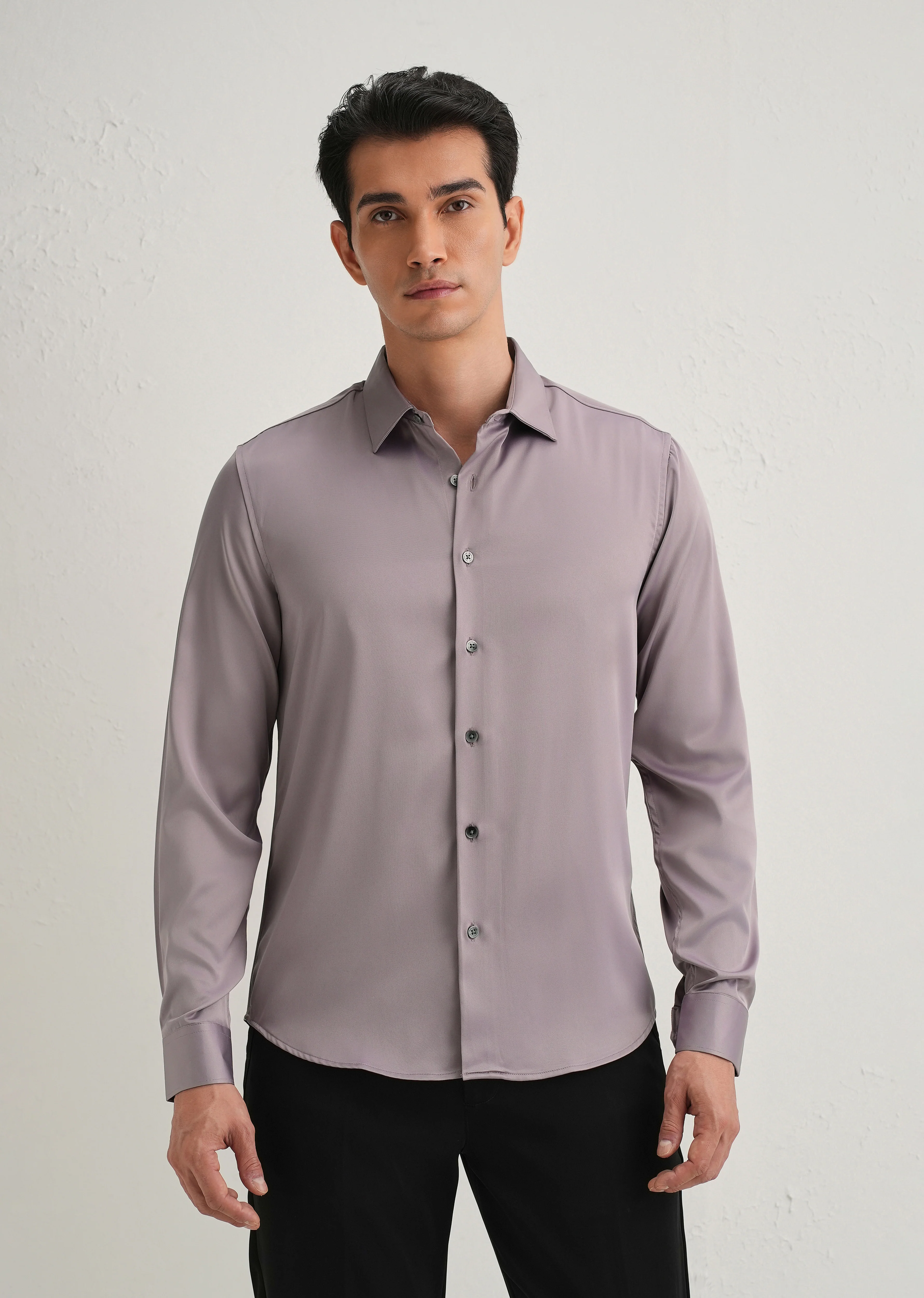 Mauve Premium Satin-Finish Plain Shirt - Image 4