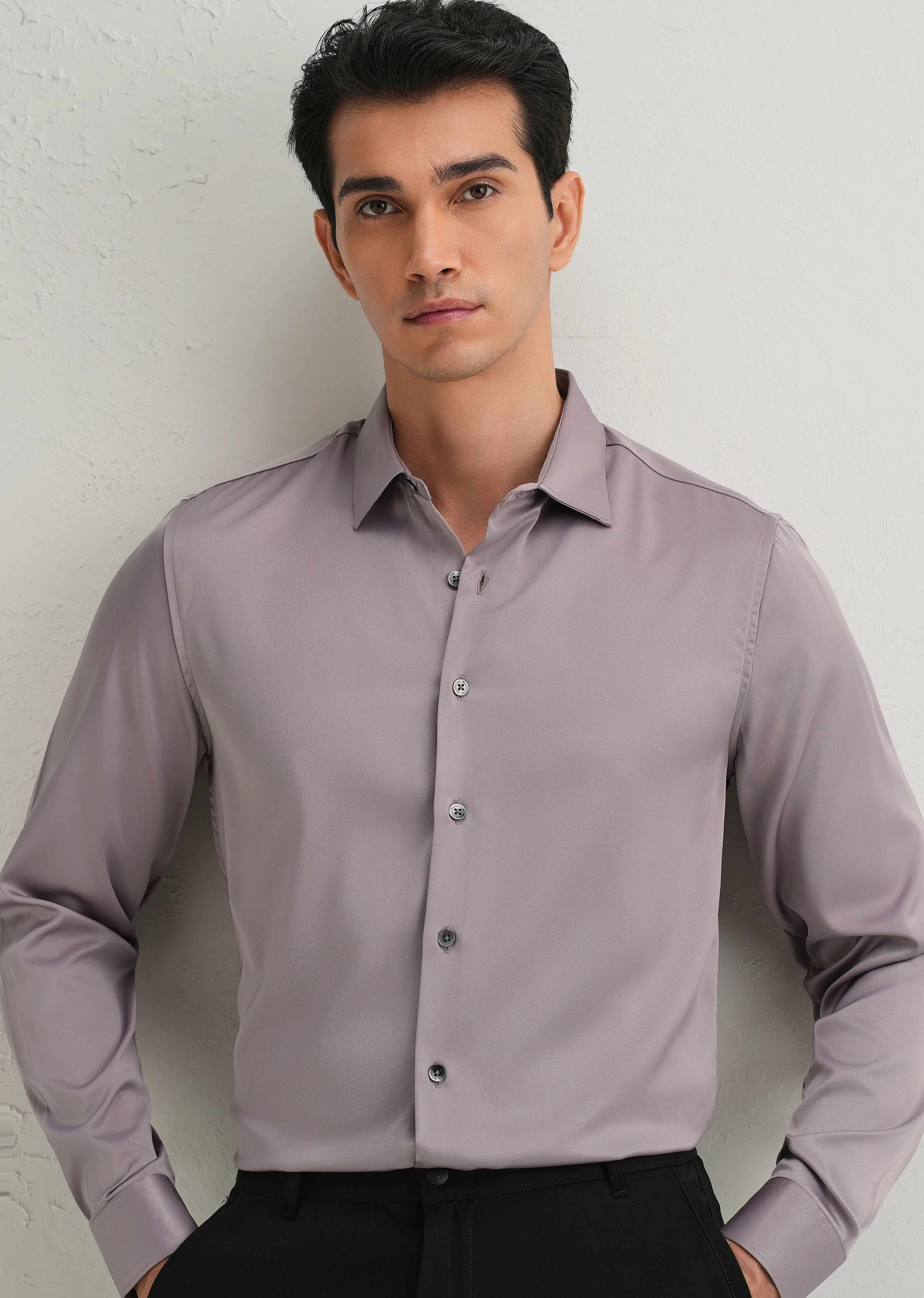 Mauve Premium Satin-Finish Plain Shirt - Image 7
