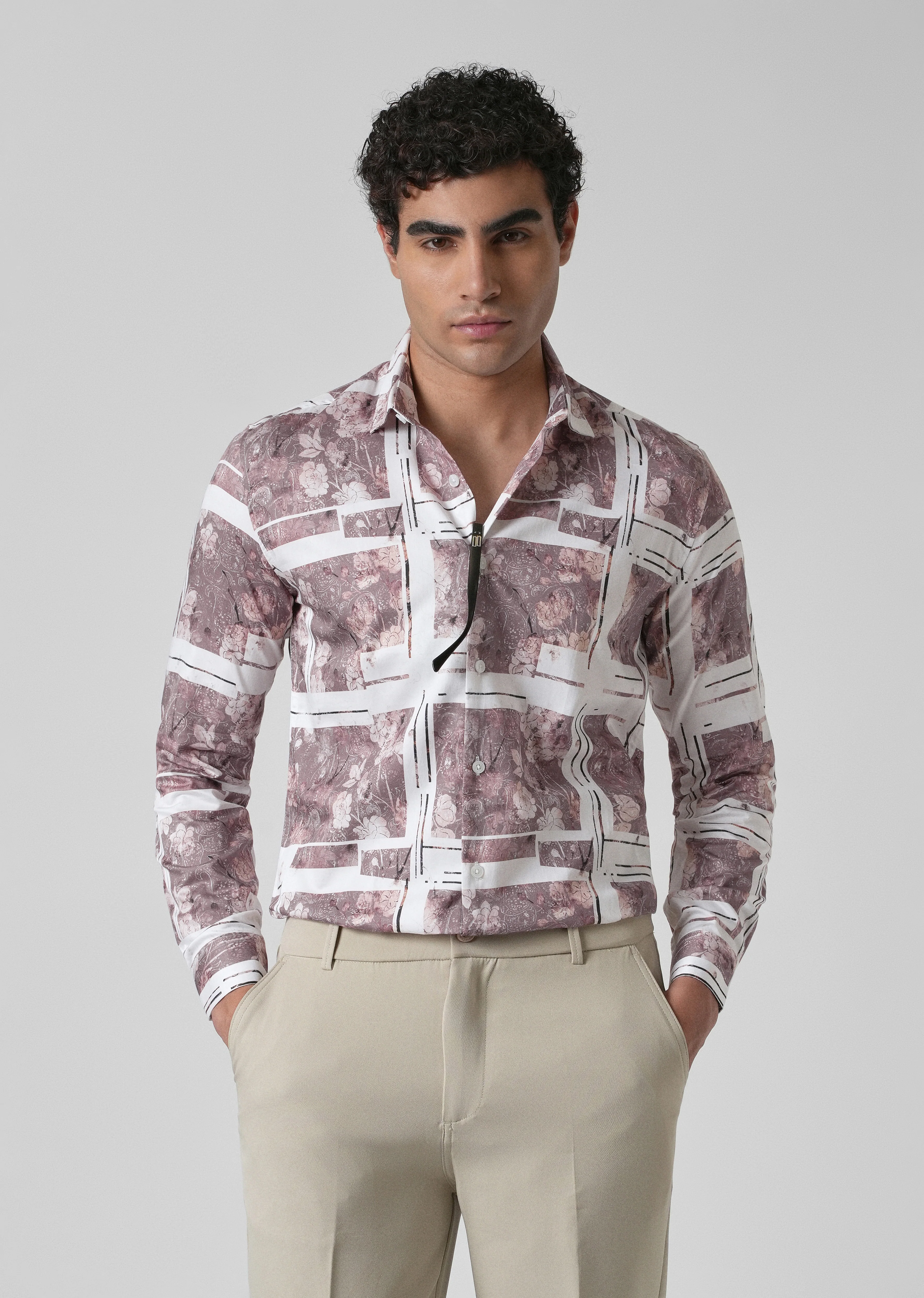 Mauve Printed Full-Sleeves Shirt - Image 2