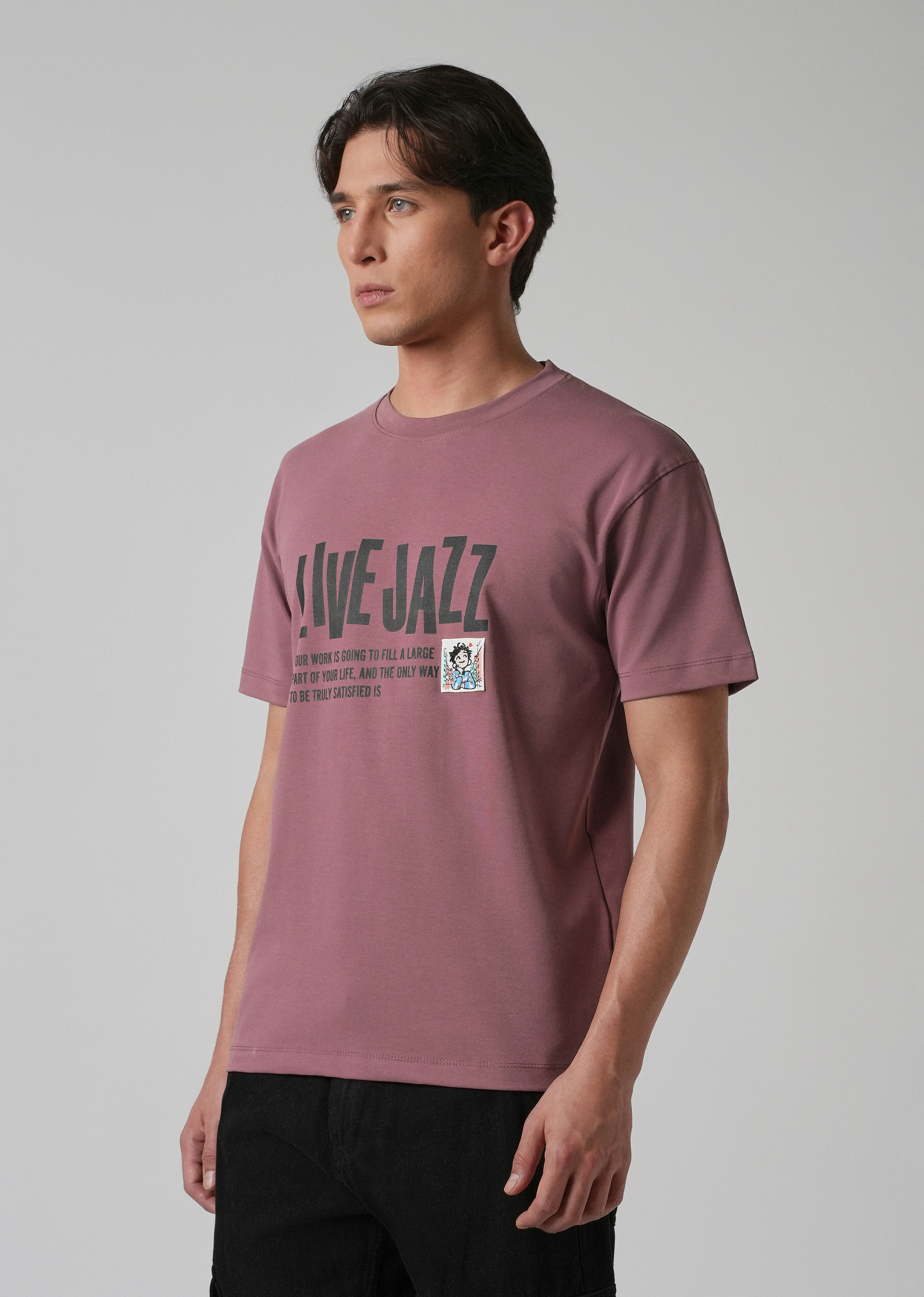 Mauve Printed Slim Fit T-shirt - Image 4