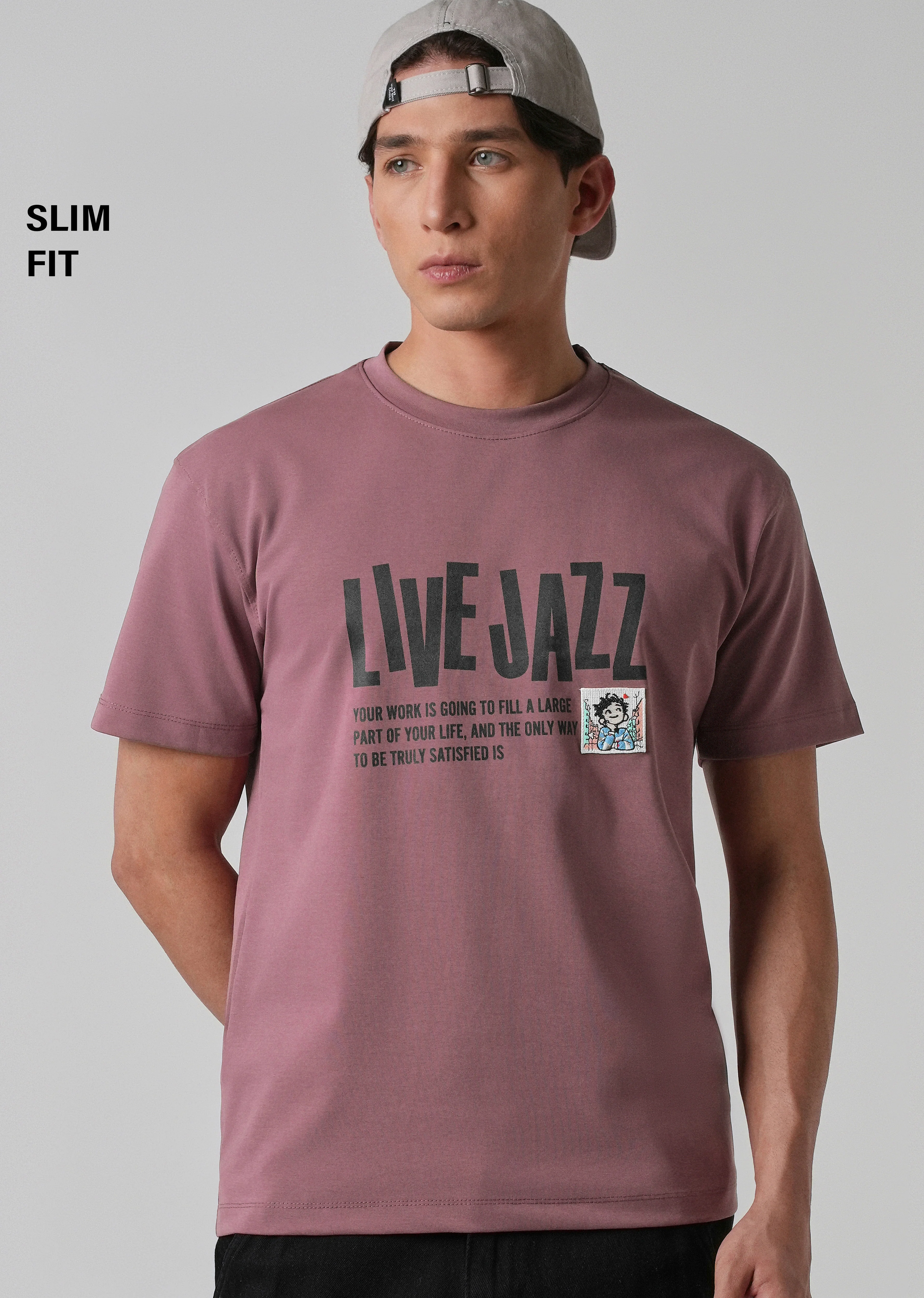 Mauve Printed Slim Fit T-shirt - Image 7