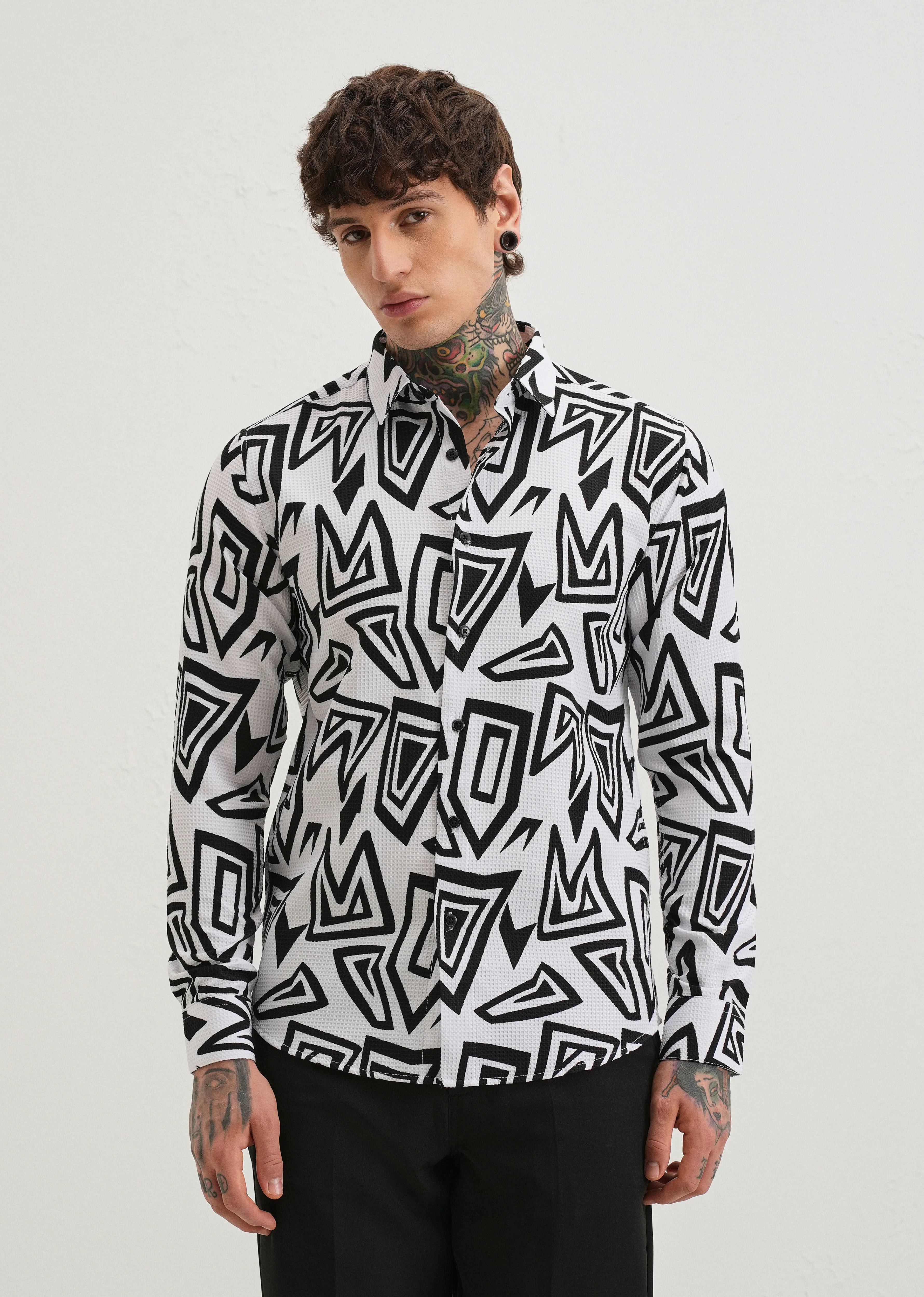 Maze Line Waffle Dobby White Shirt - Image 3