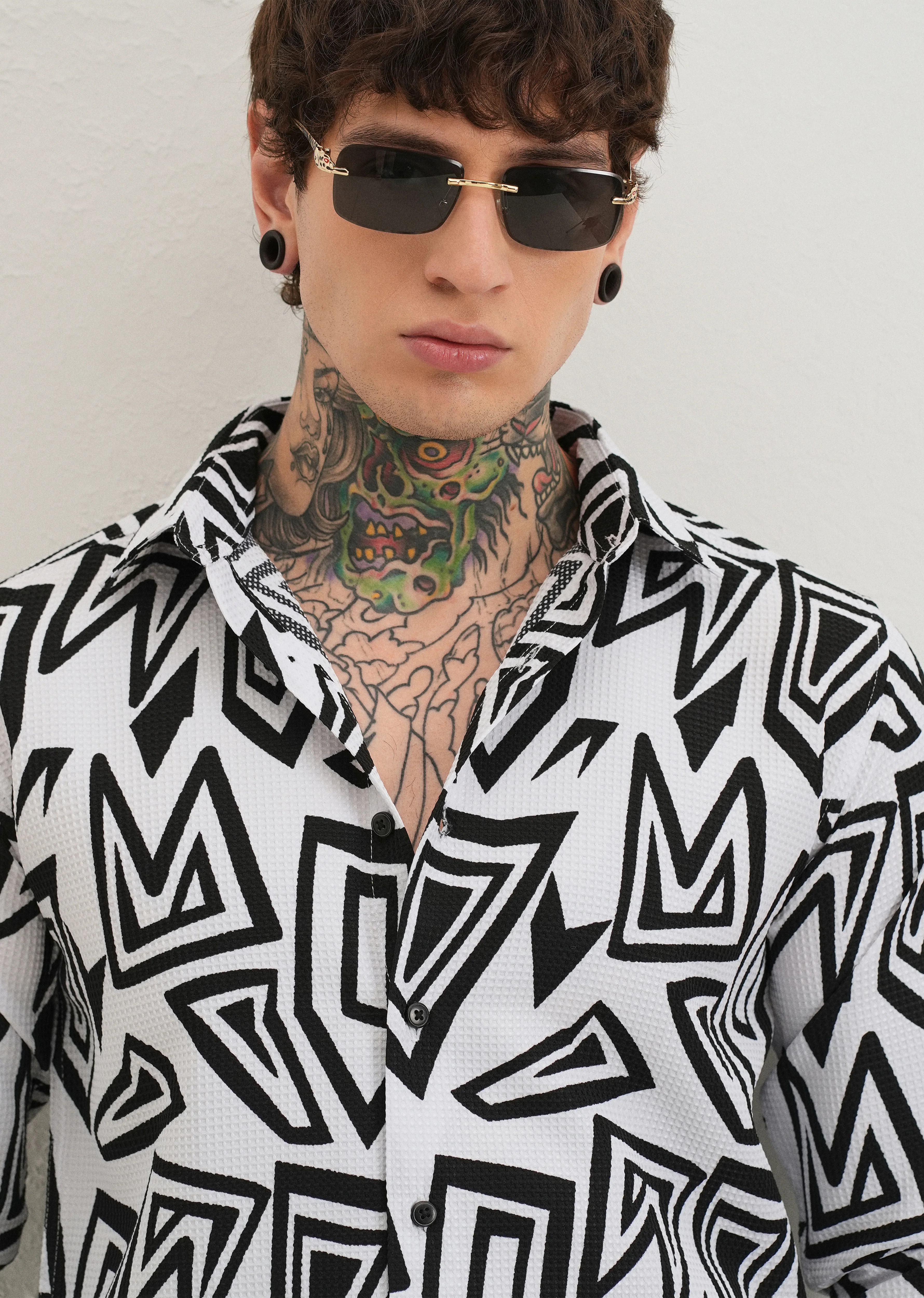 Maze Line Waffle Dobby White Shirt - Image 5