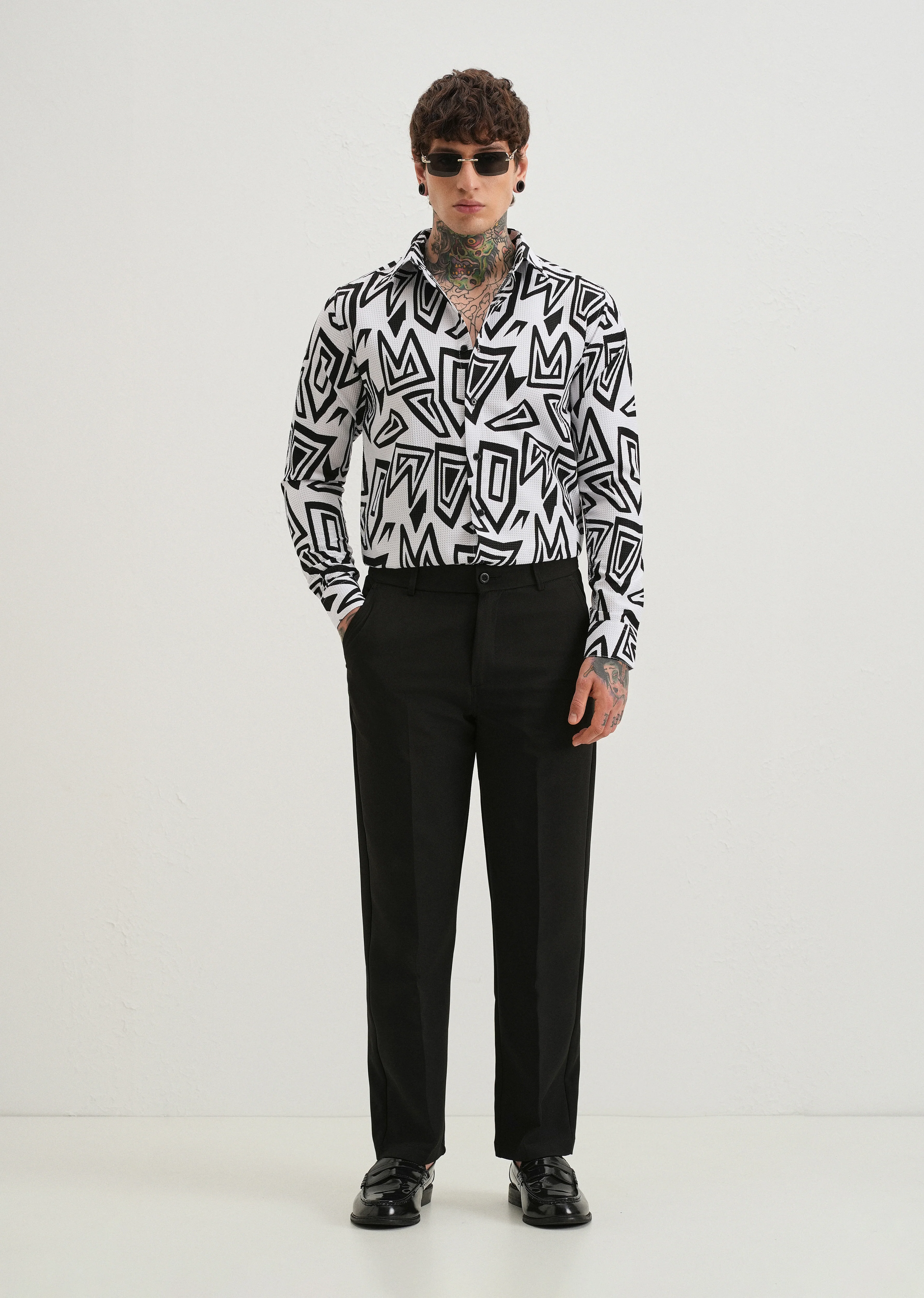 Maze Line Waffle Dobby White Shirt - Image 6