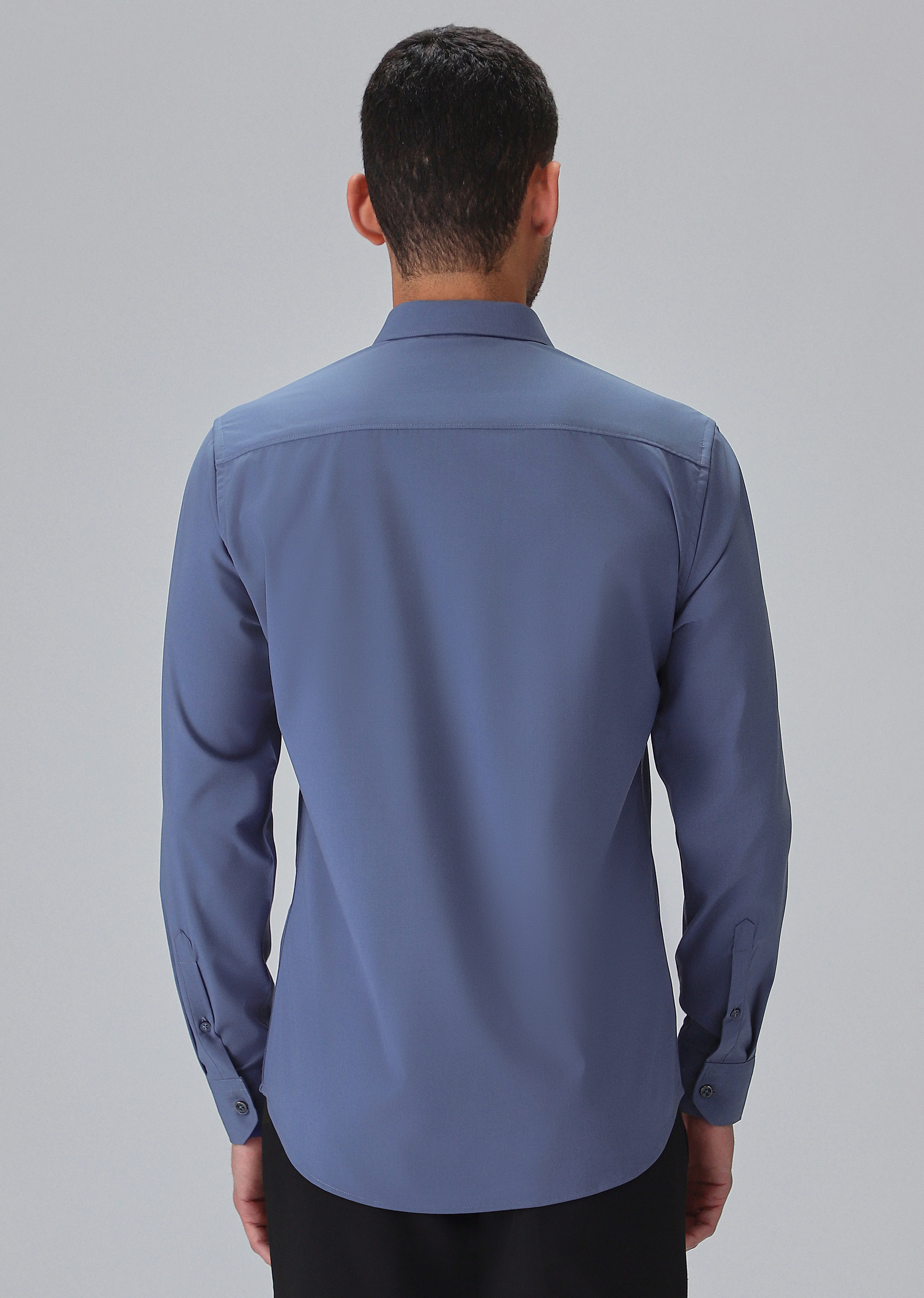 Melange Blue Plain Wrinkle Free Shirt - Image 2