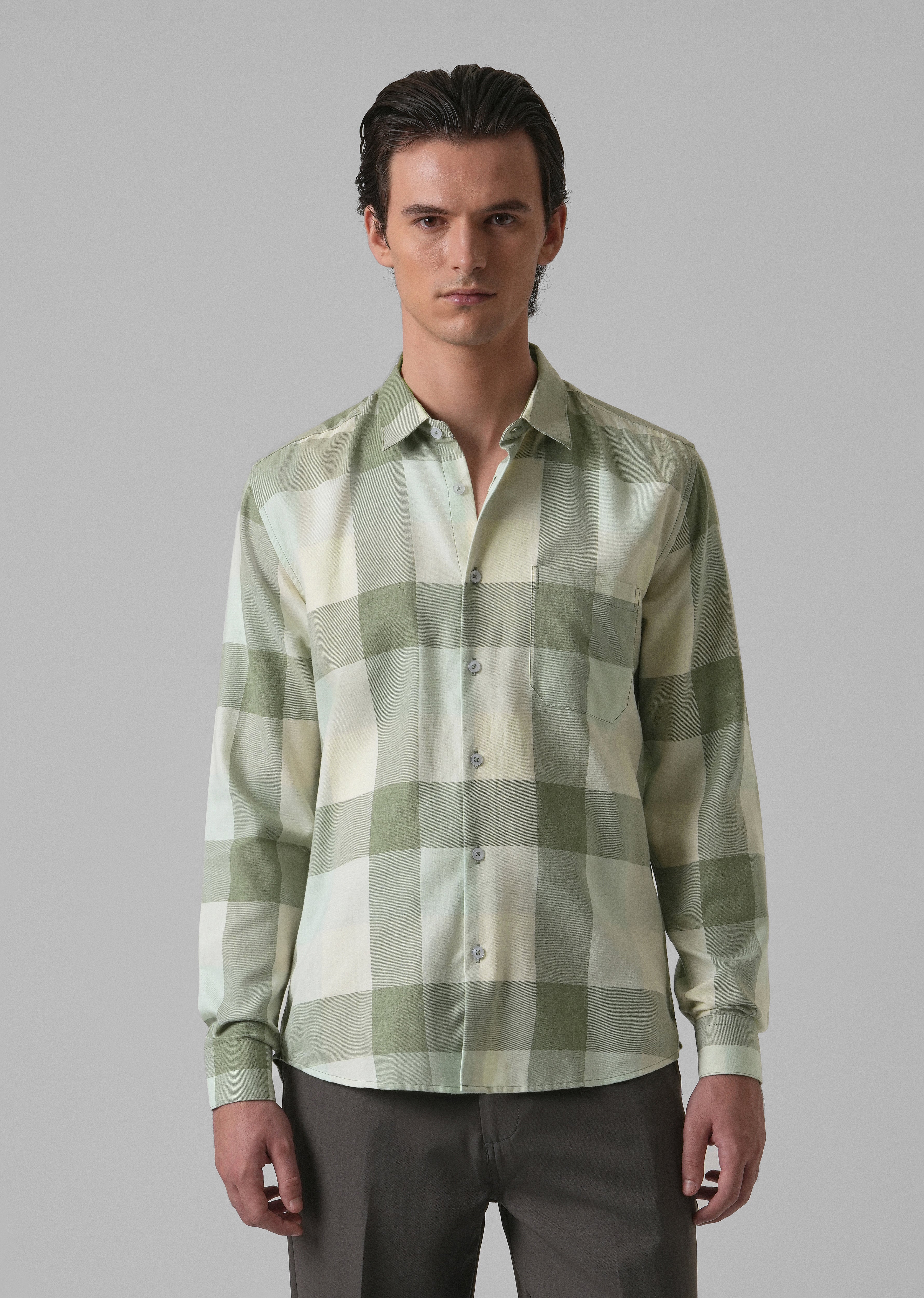 Melange Apple Green Check Shirt - Image 3