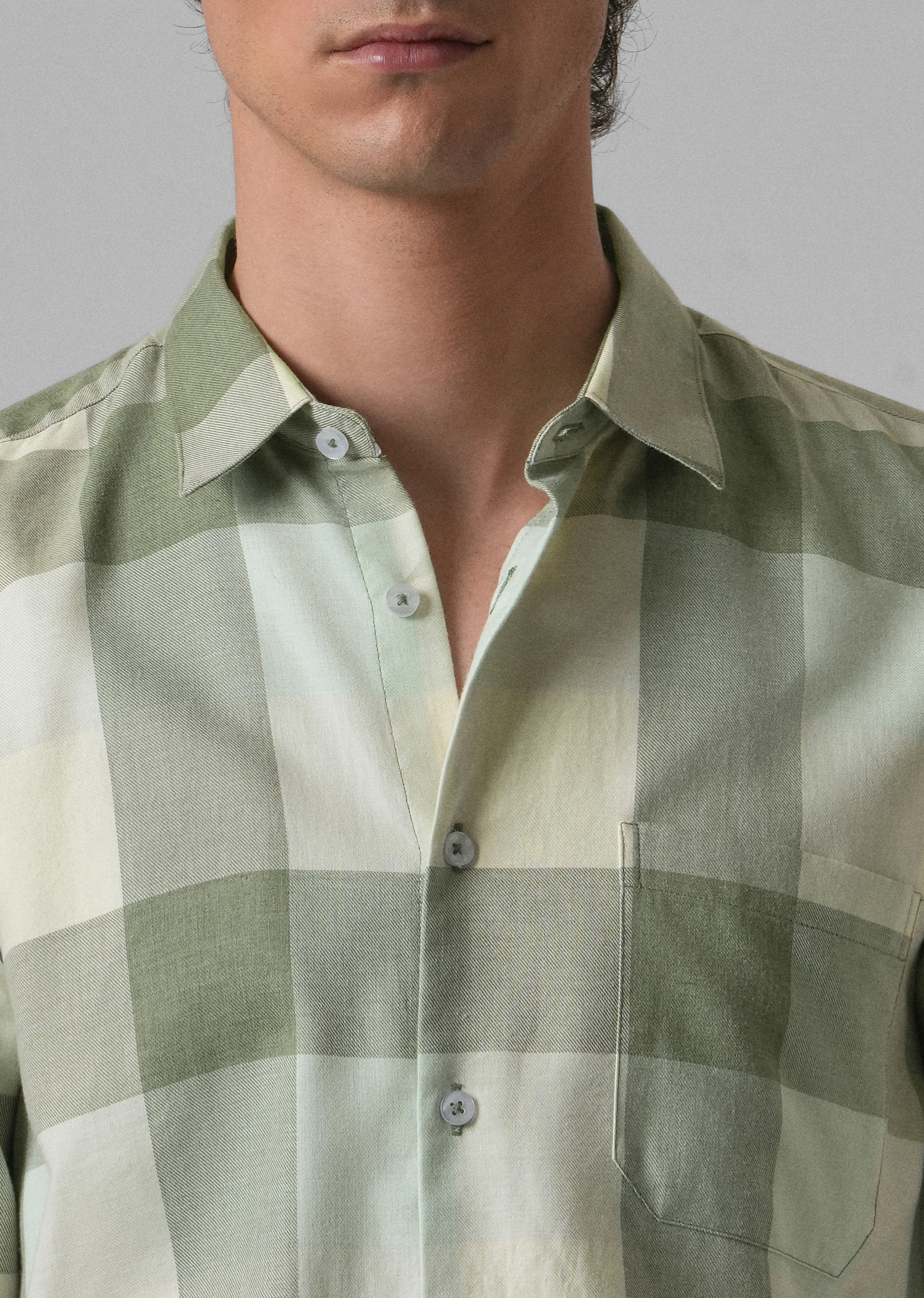 Melange Apple Green Check Shirt - Image 5