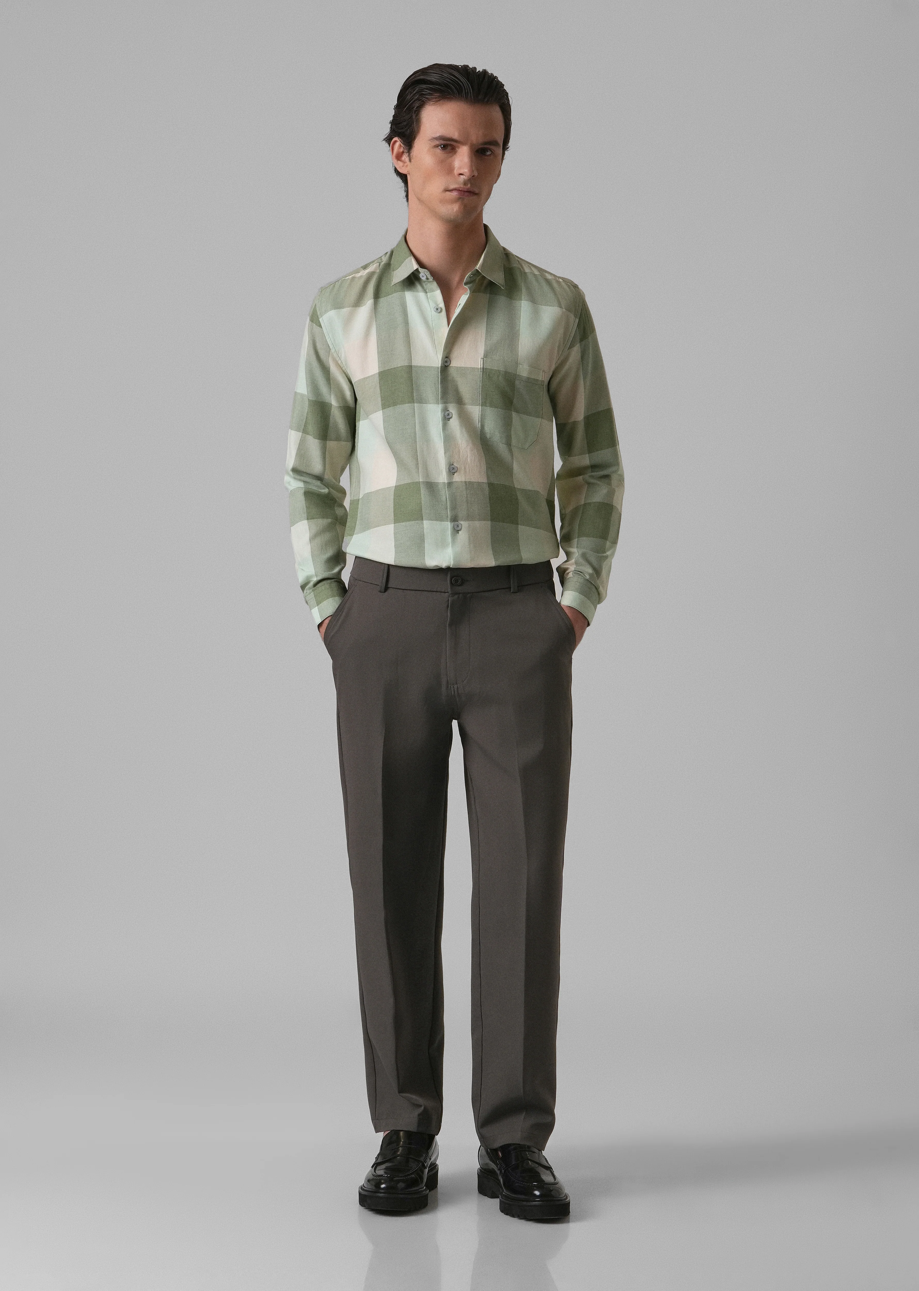 Melange Apple Green Check Shirt - Image 6
