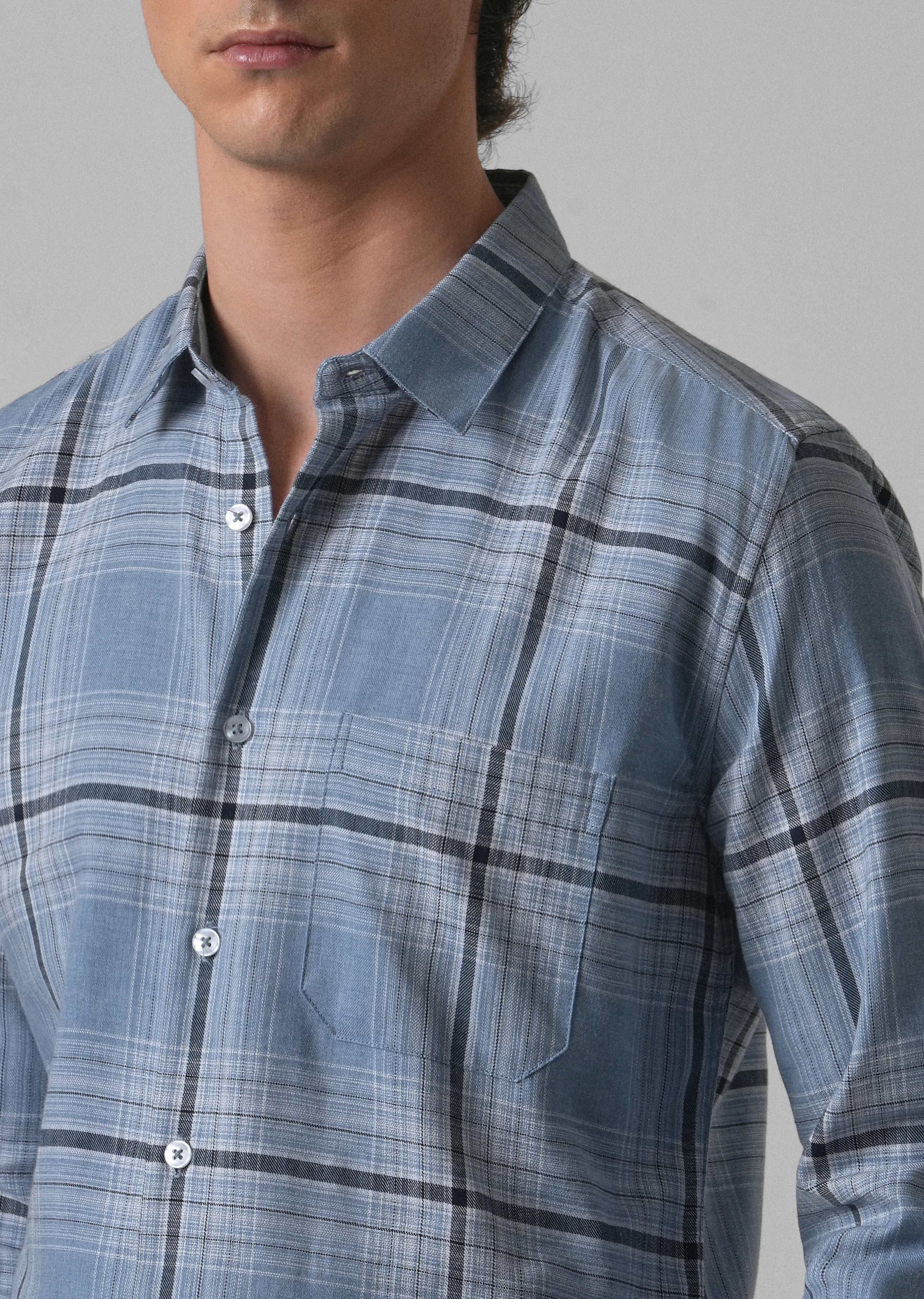 Melange Check Cool Blue Shirt - Image 5