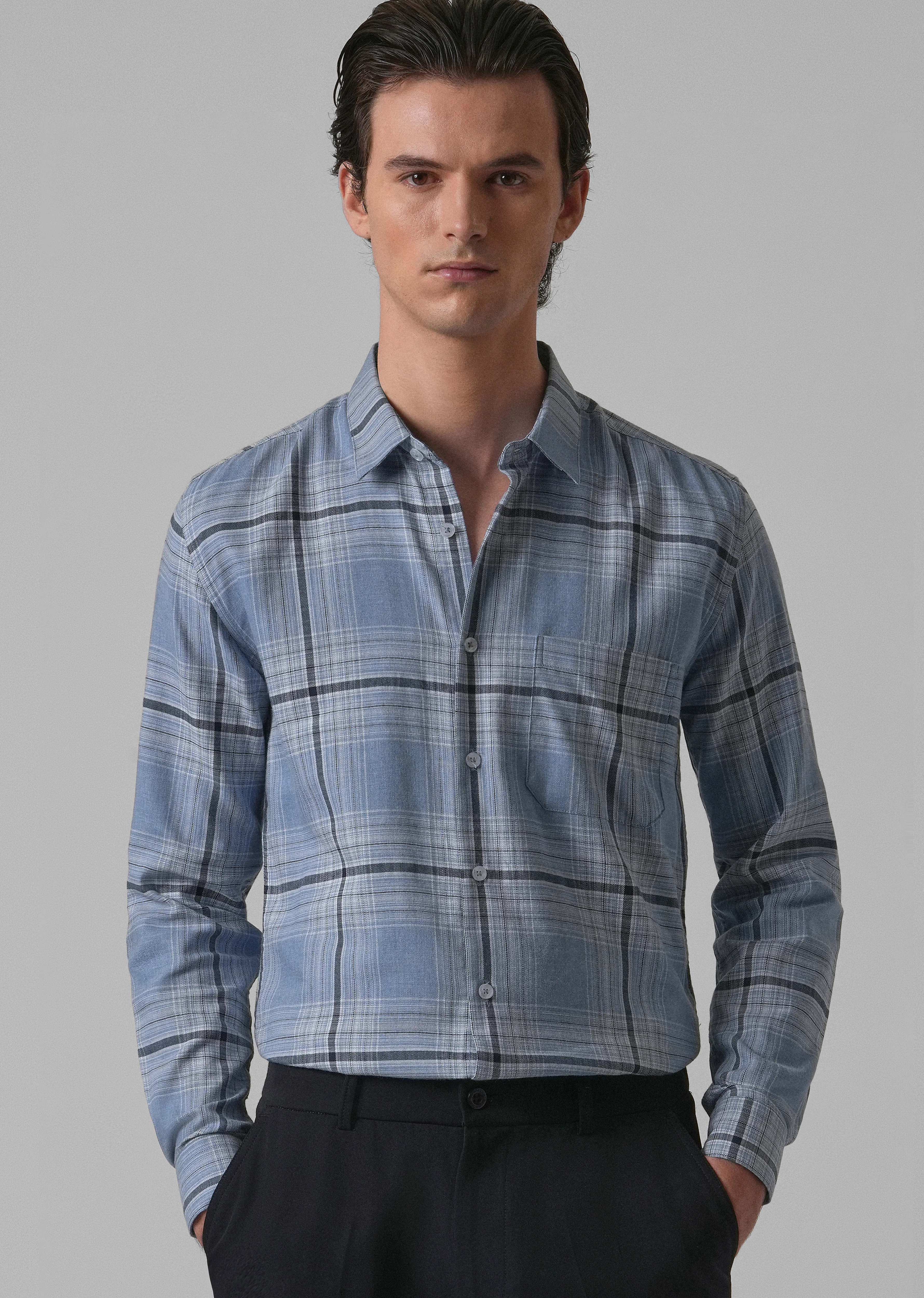 Melange Check Cool Blue Shirt - Image 7