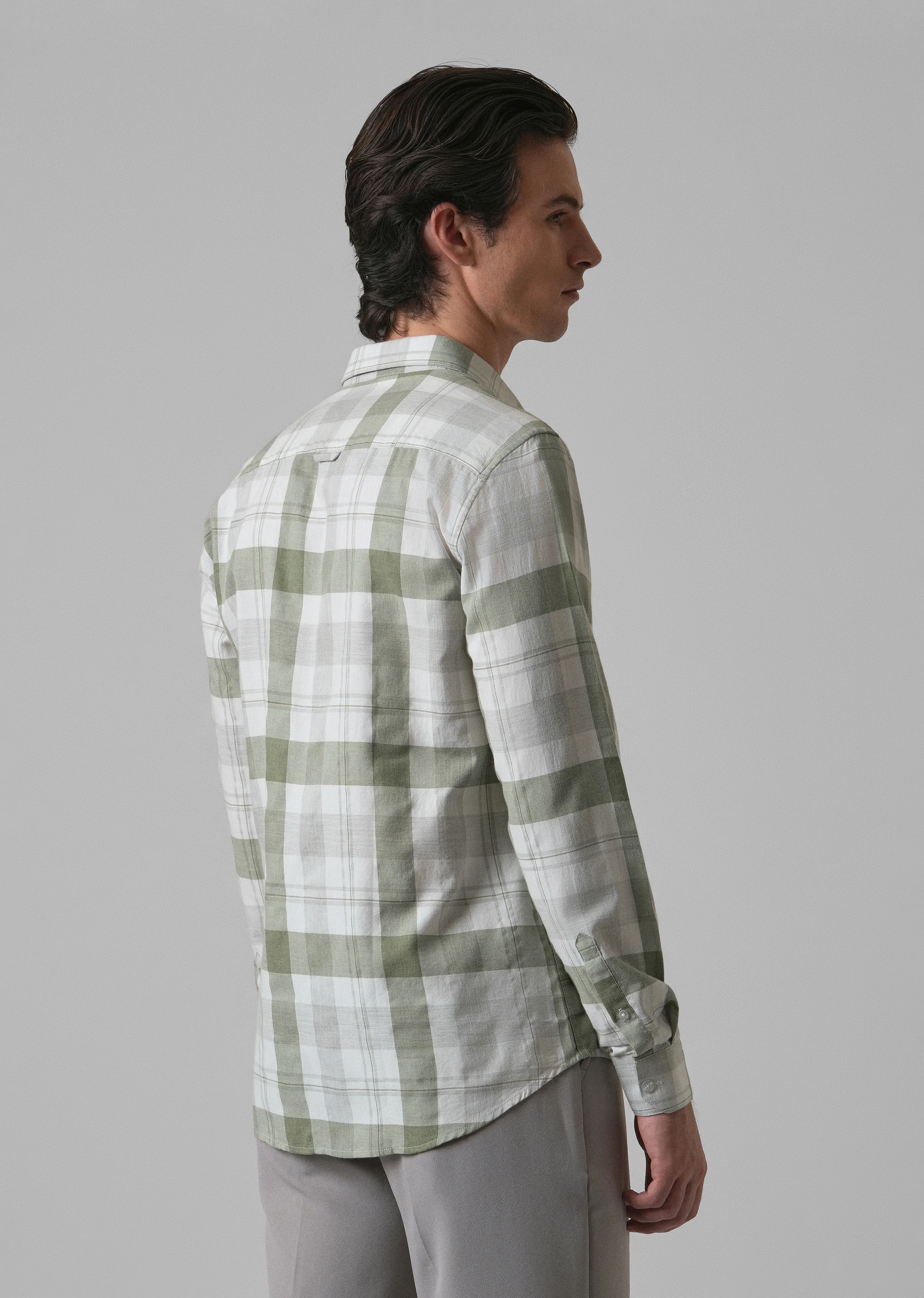 Melange Fern Green Check Shirt - Image 3