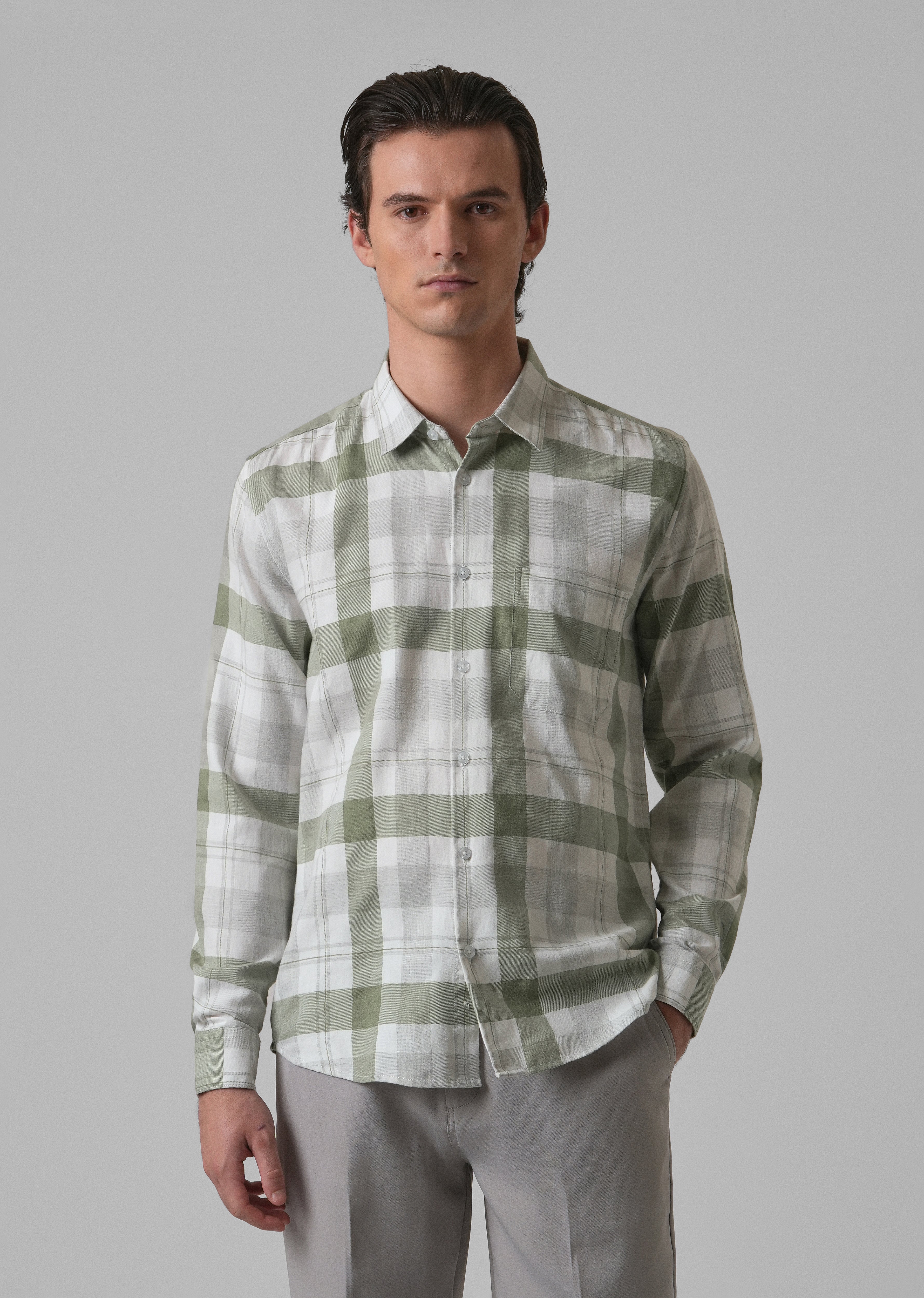 Melange Fern Green Check Shirt - Image 4