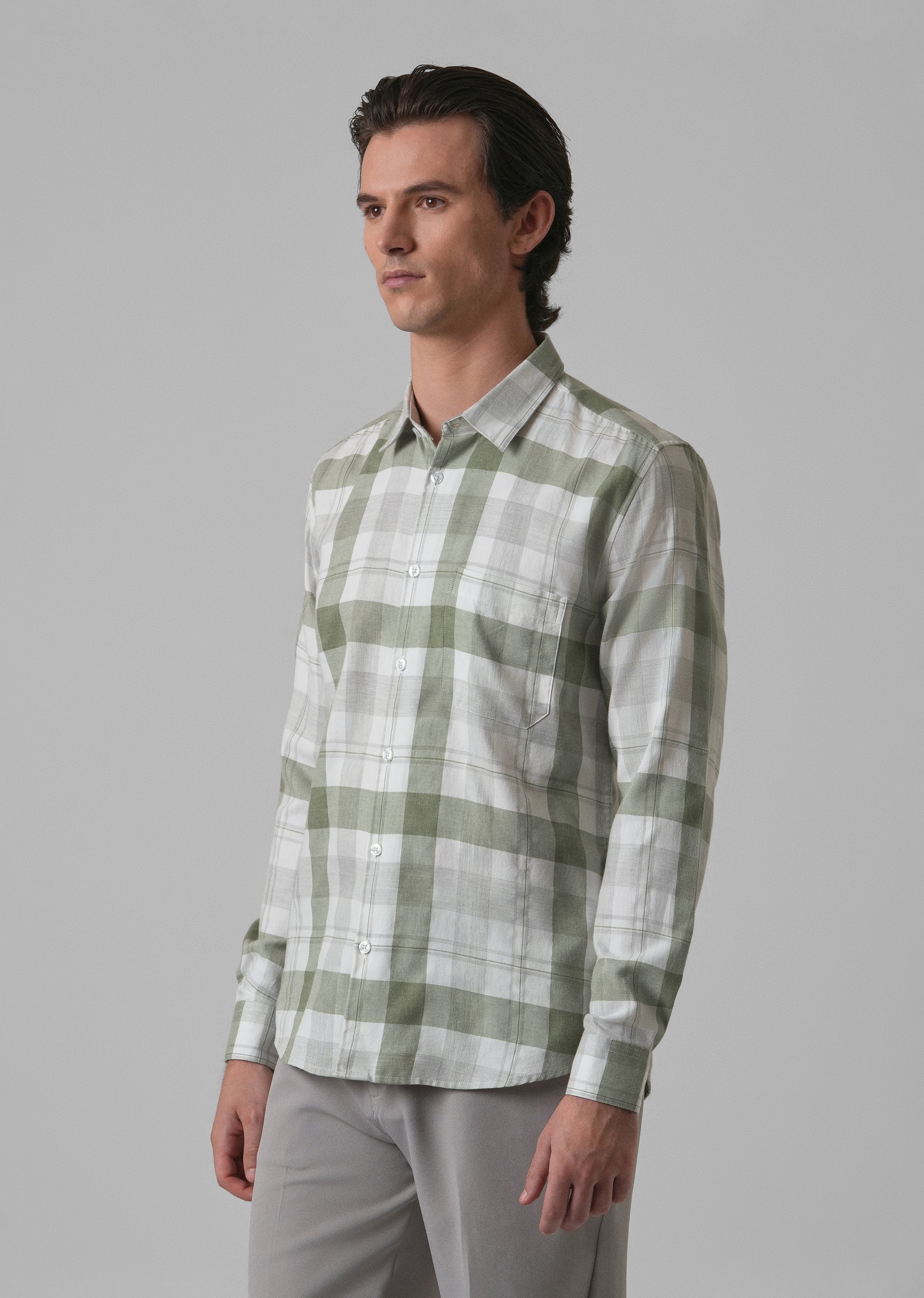 Melange Fern Green Check Shirt - Image 5