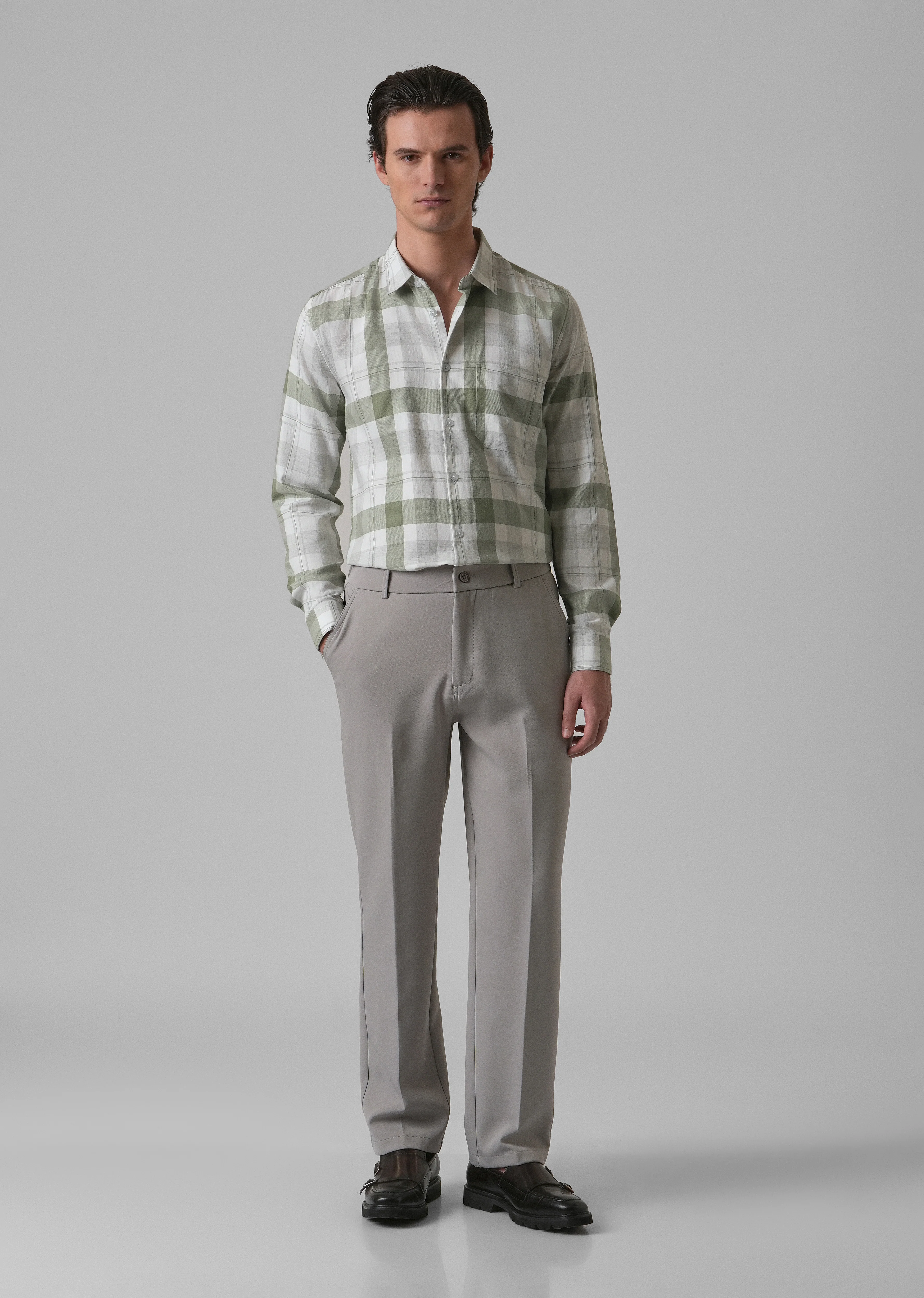 Melange Fern Green Check Shirt - Image 7