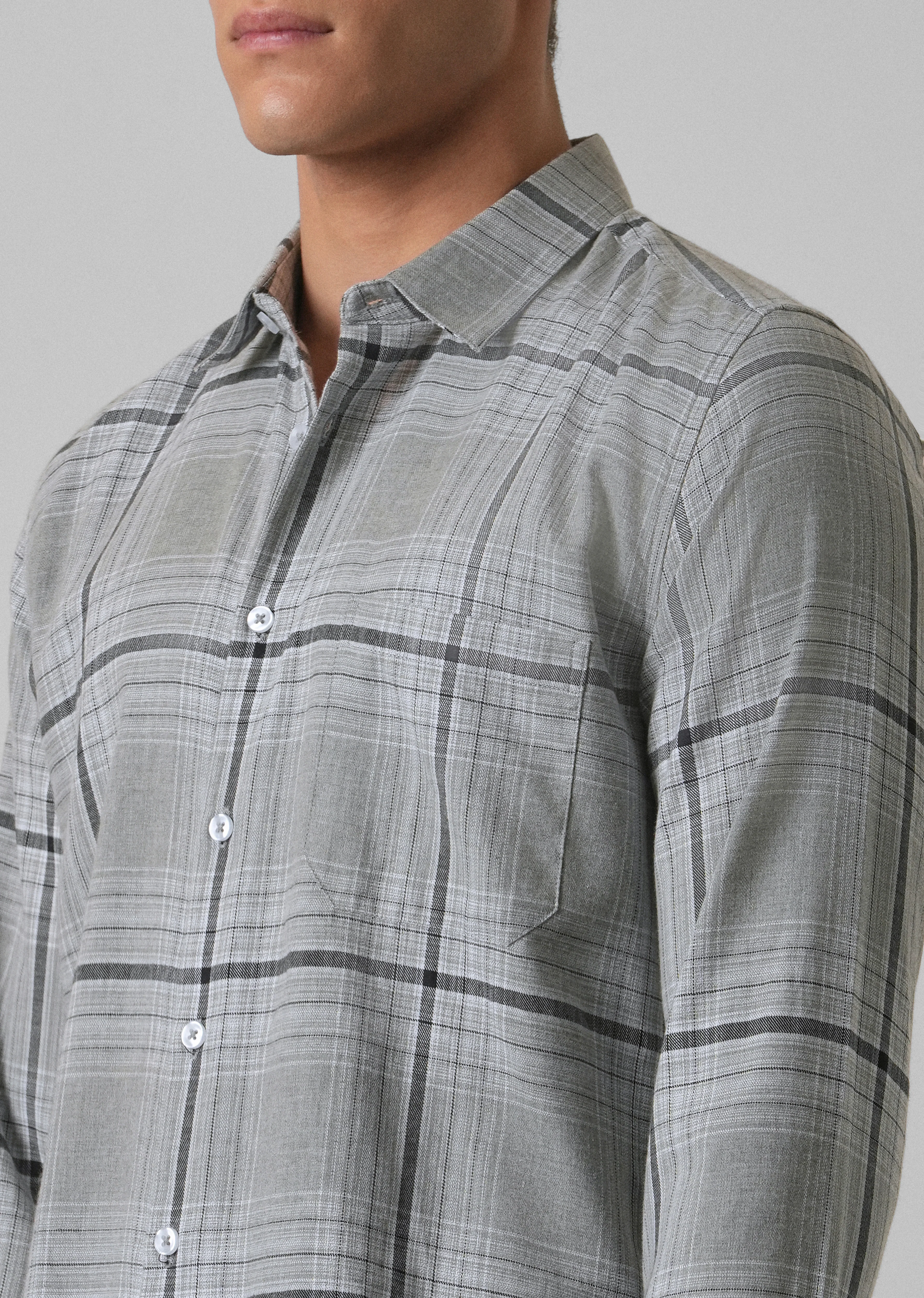 Melange Glacier Grey Check Shirt - Image 6
