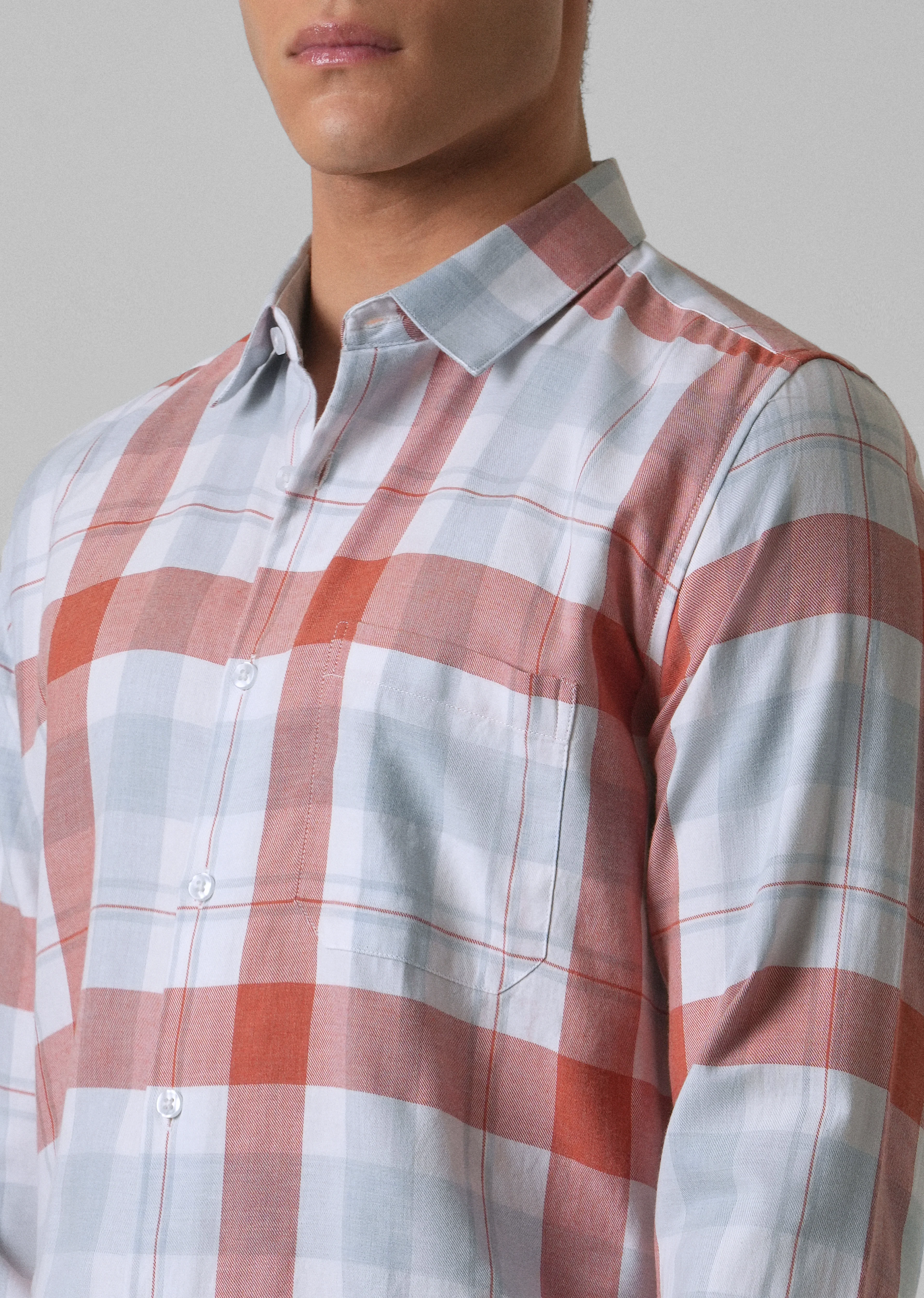 Melange Salmon Red Check Shirt - Image 6