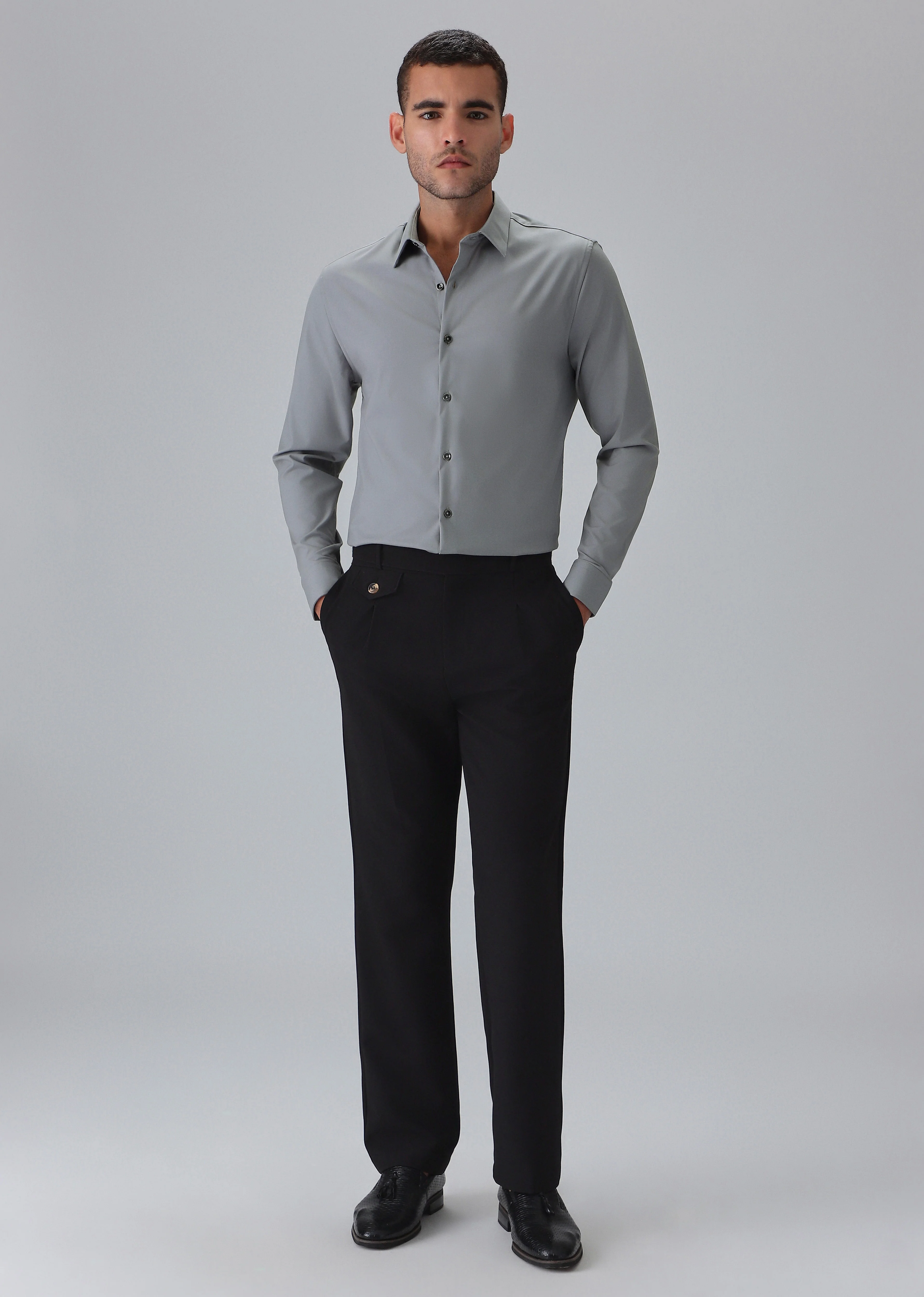 Melange Dark Grey Plain Wrinkle Free Shirt - Image 6