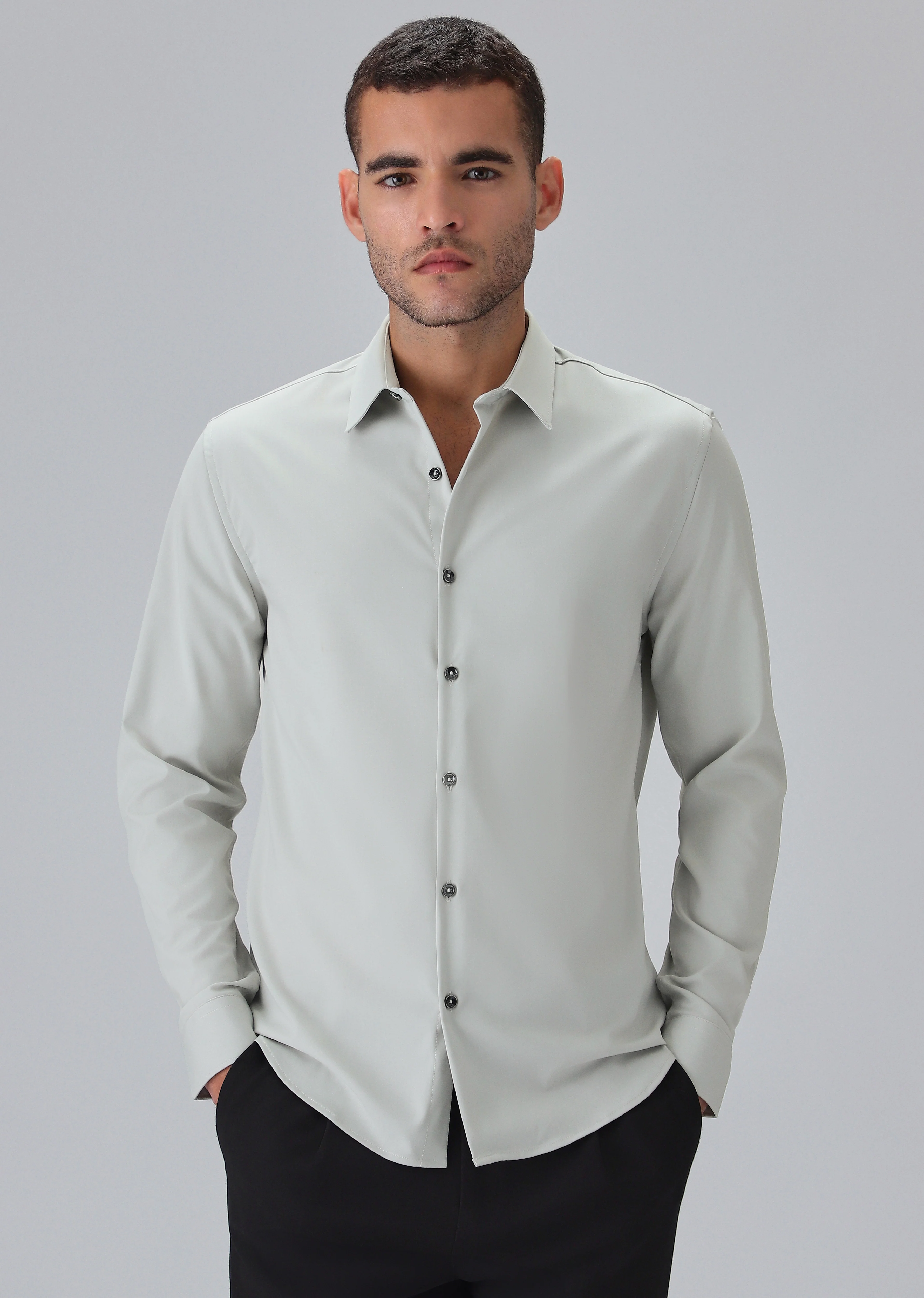 Melange Grey Plain Wrinkle Free Shirt - Image 3