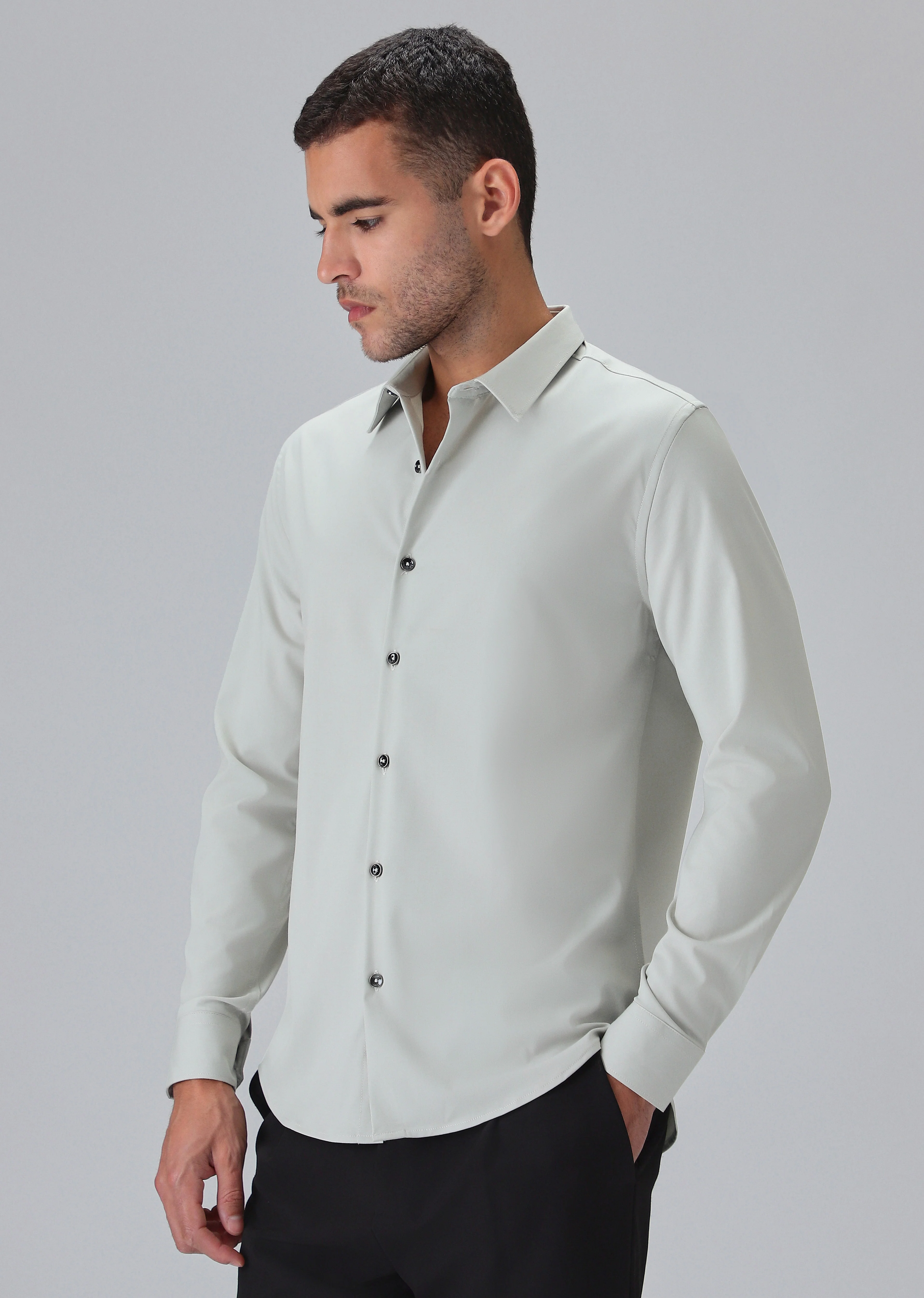 Melange Grey Plain Wrinkle Free Shirt - Image 4