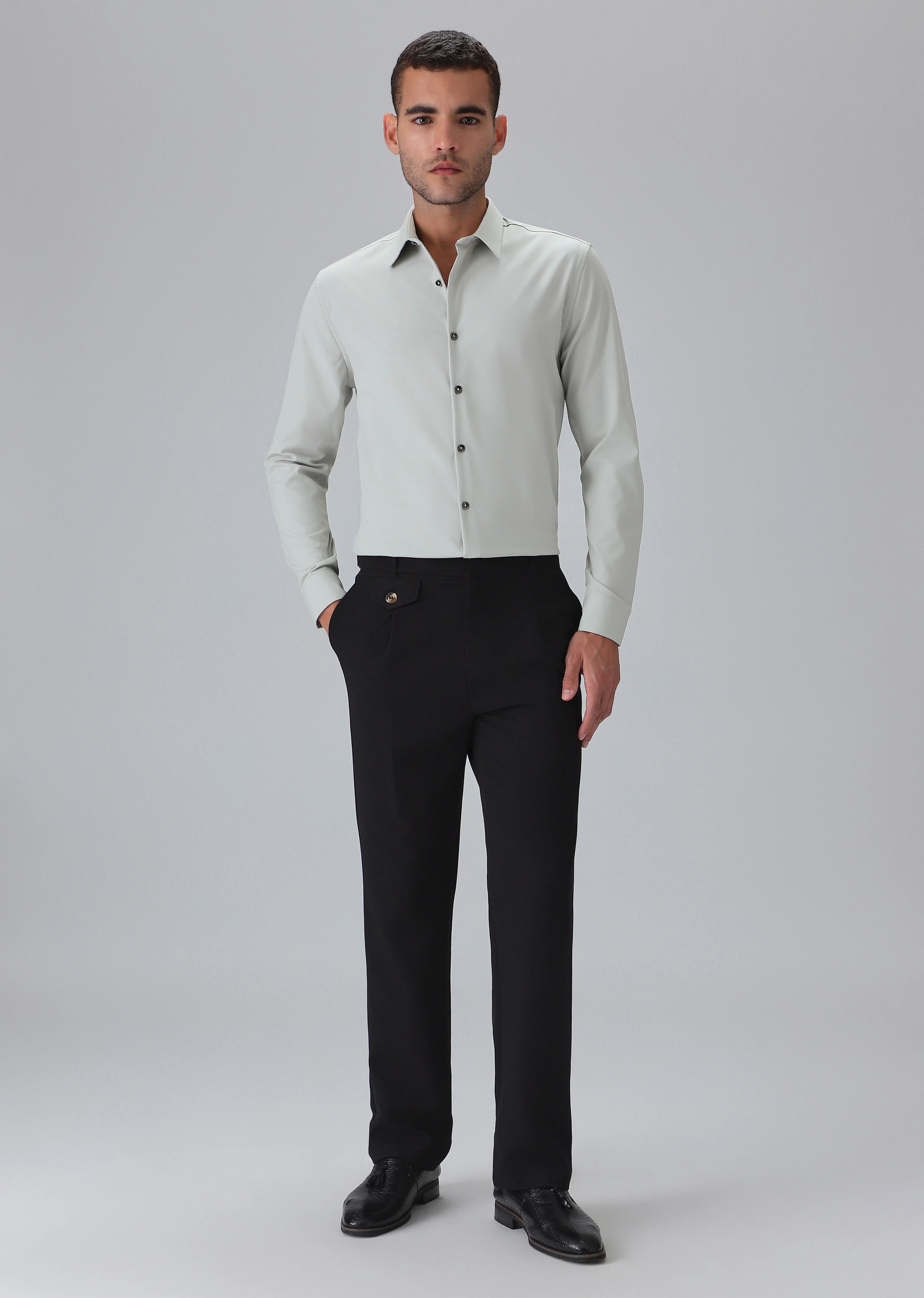 Melange Grey Plain Wrinkle Free Shirt - Image 6