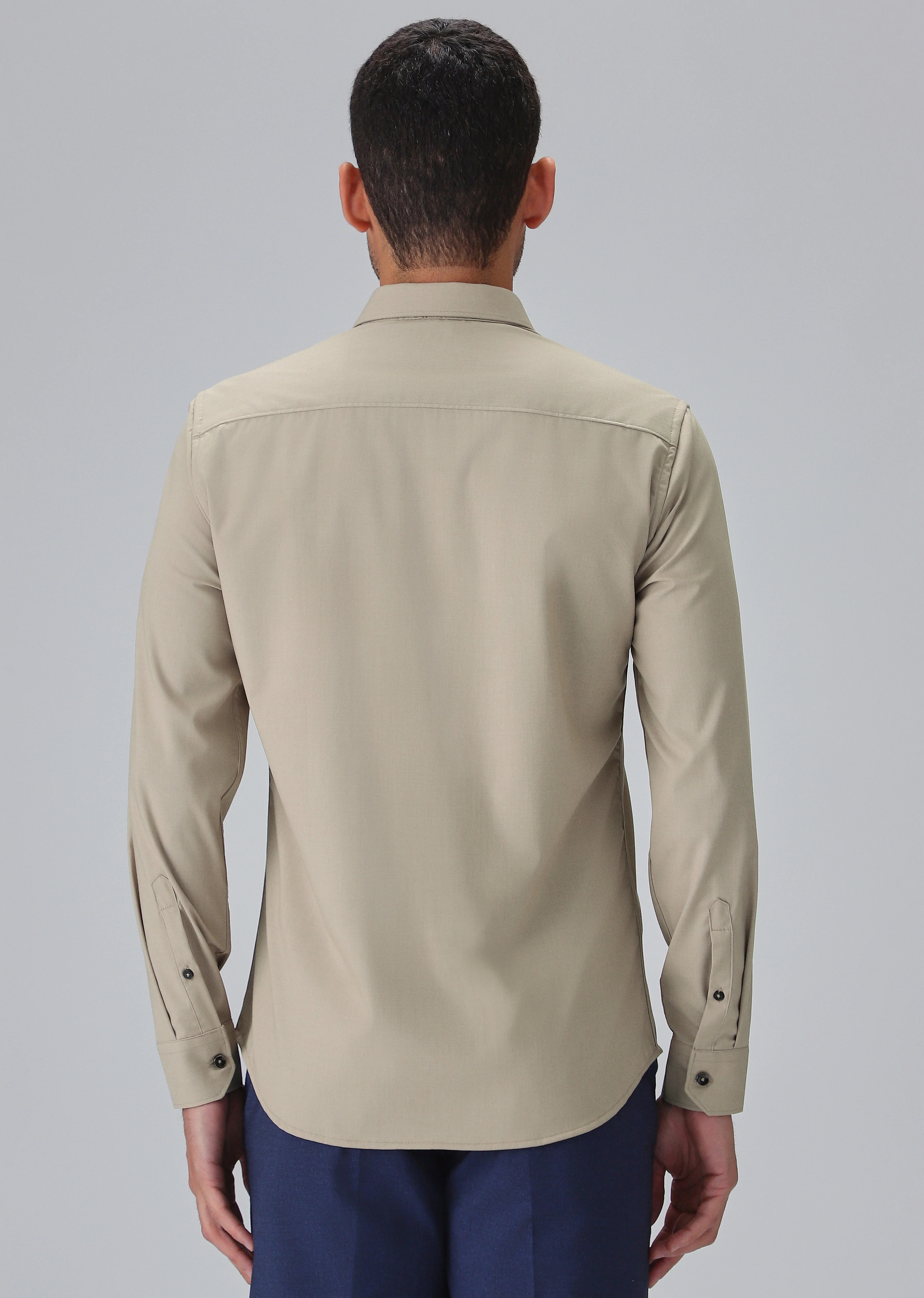 Melange Tan Plain Wrinkle Free Shirt - Image 2