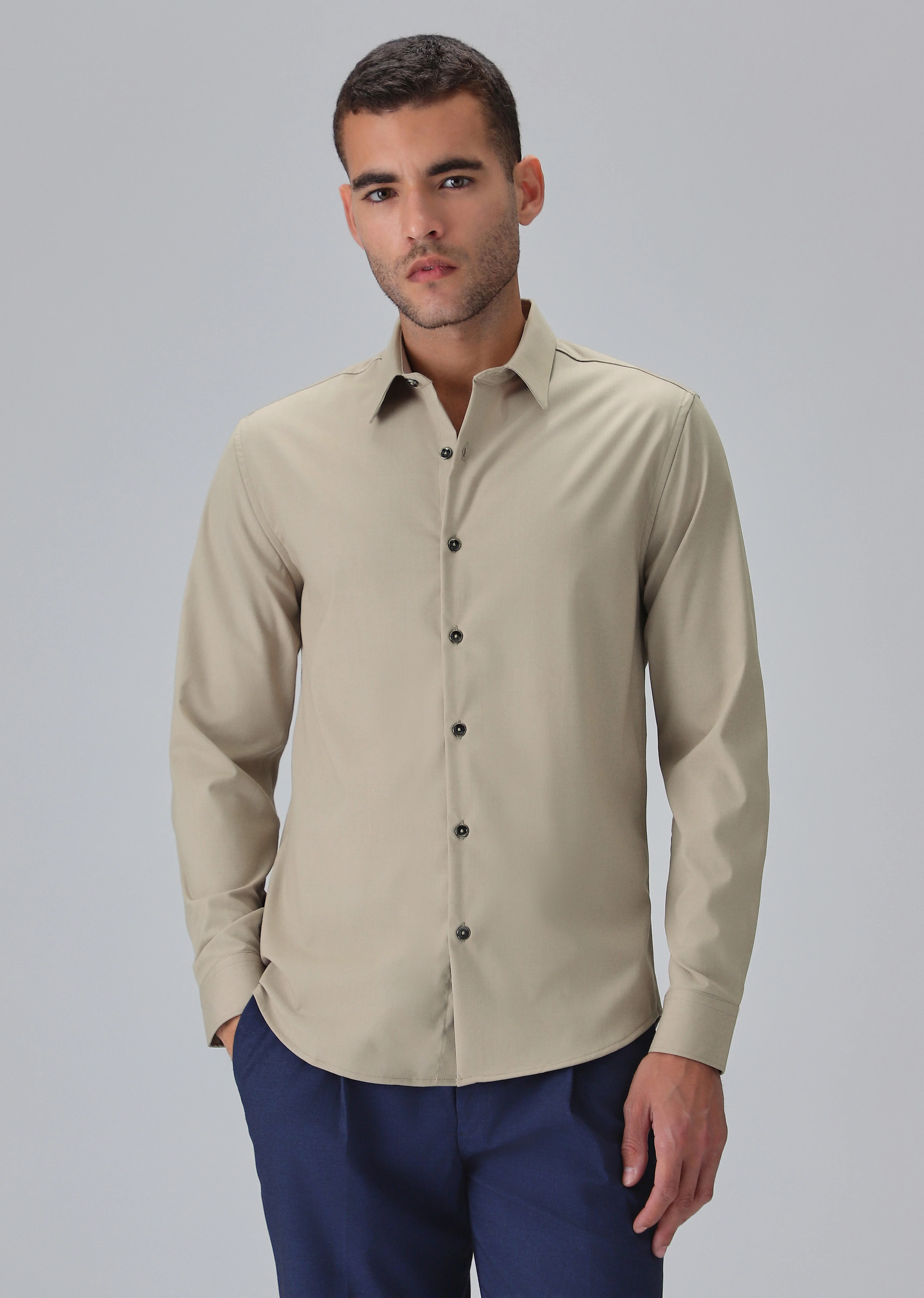 Melange Tan Plain Wrinkle Free Shirt - Image 3