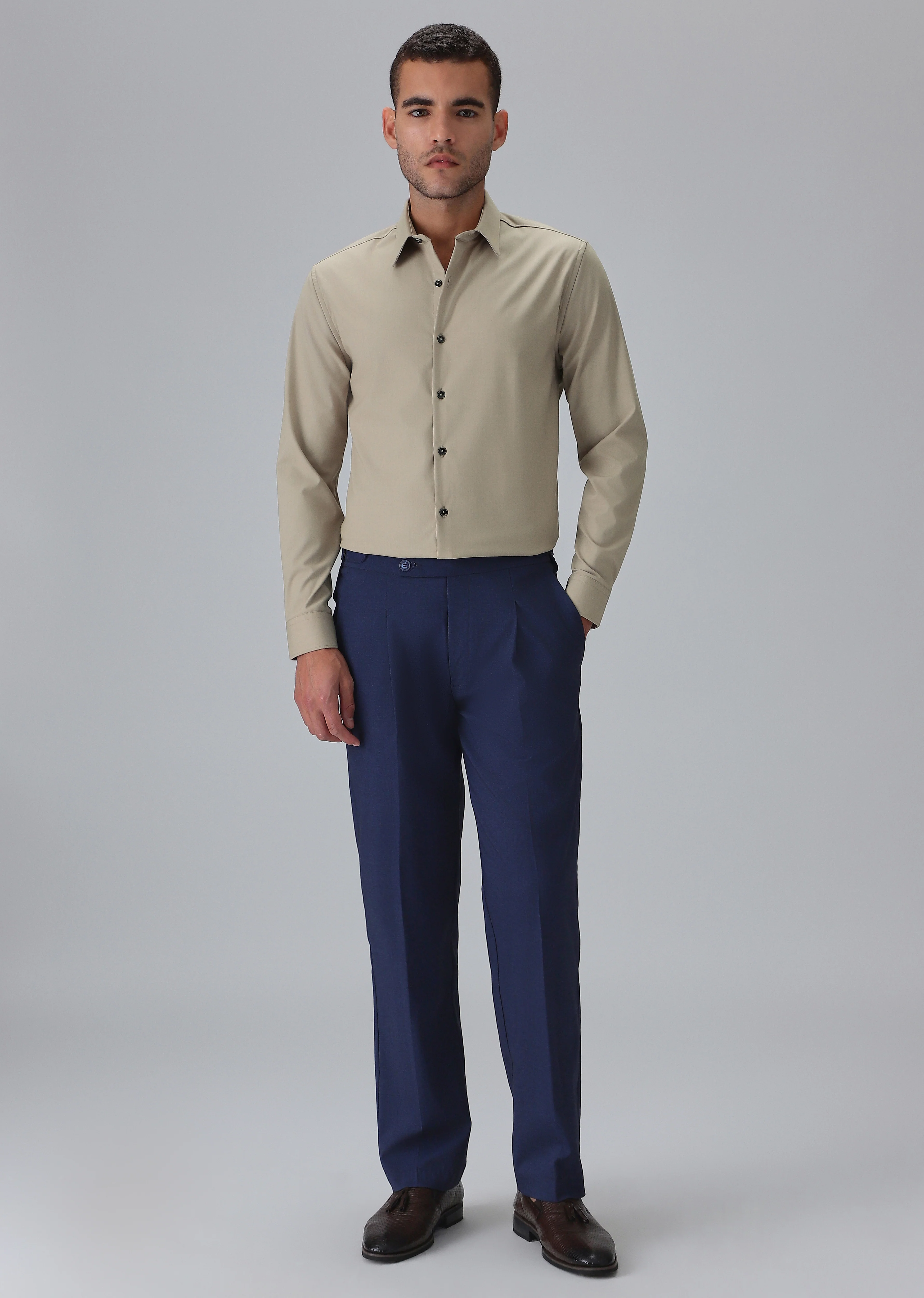 Melange Tan Plain Wrinkle Free Shirt - Image 6