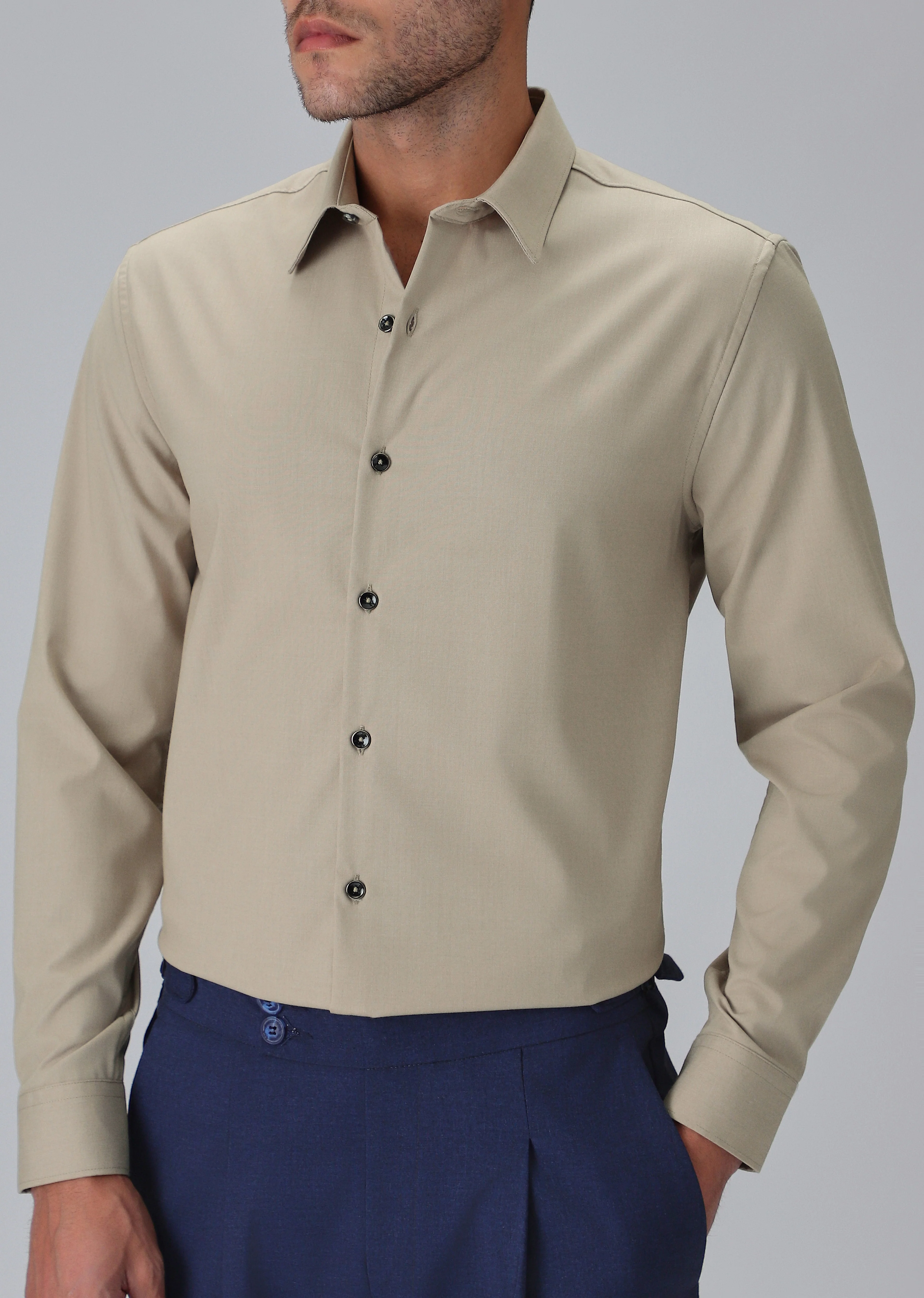 Melange Tan Plain Wrinkle Free Shirt - Image 7