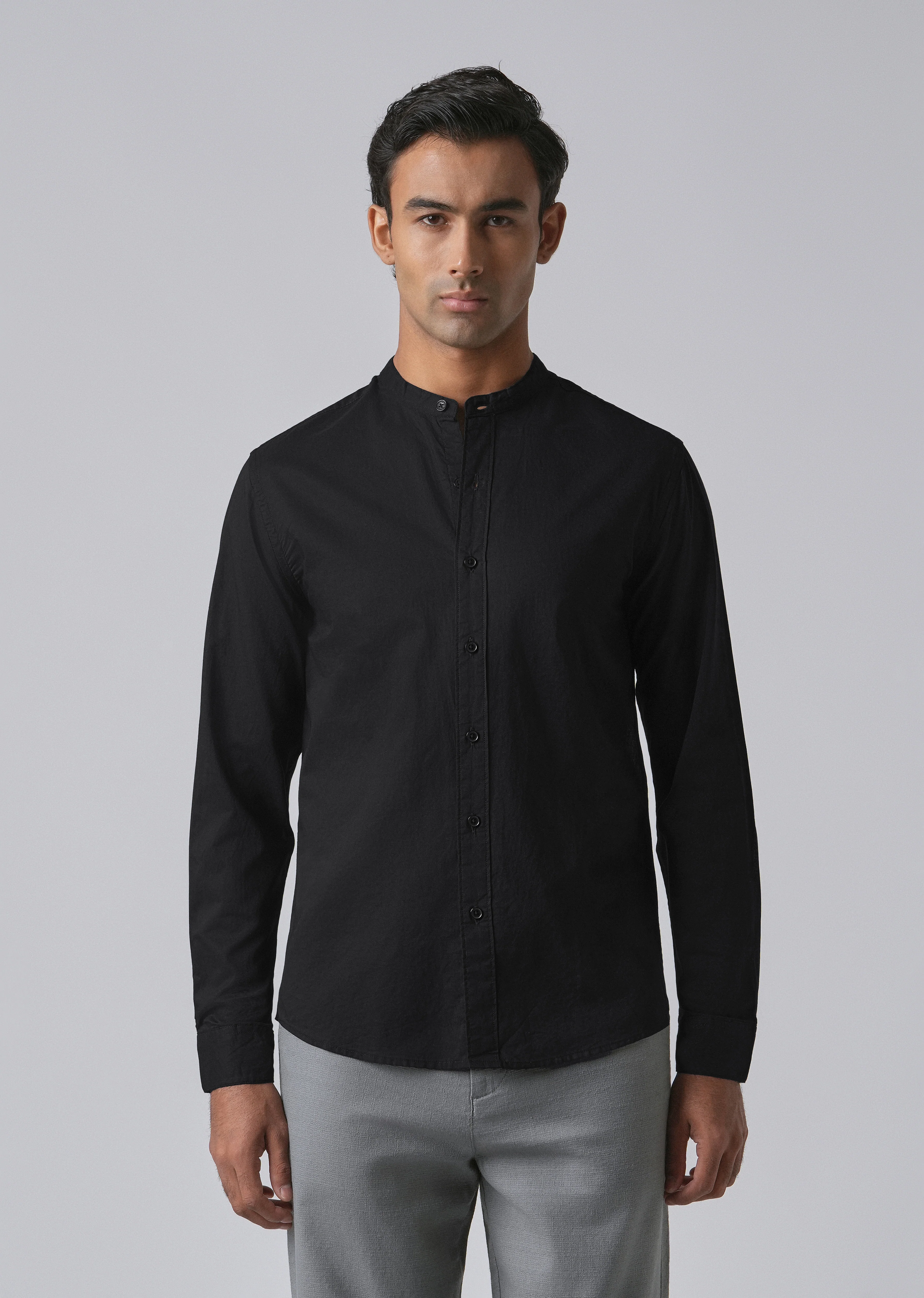 Meredian Black Plain Cotton Shirt - Image 3