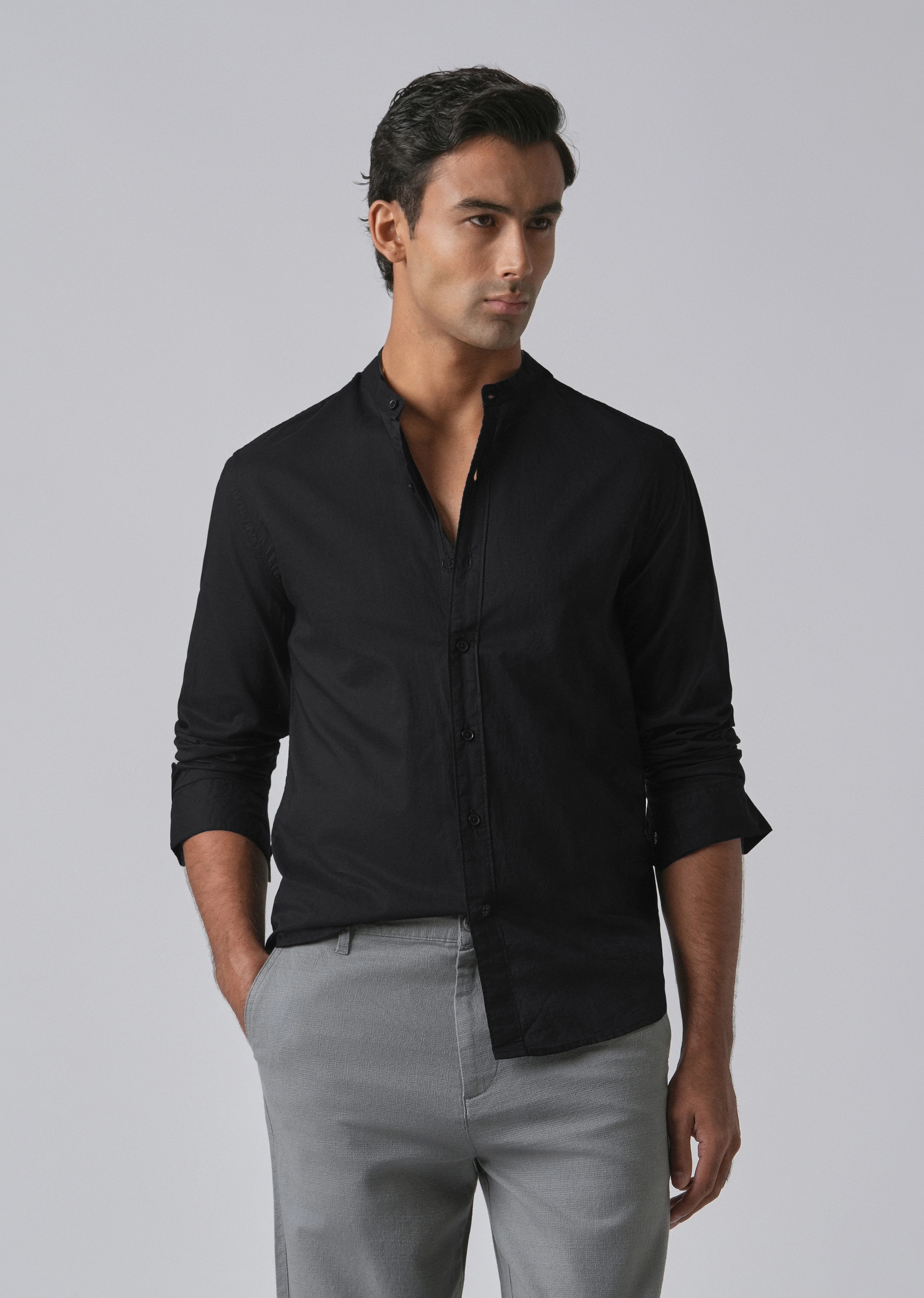 Meredian Black Plain Cotton Shirt - Image 7