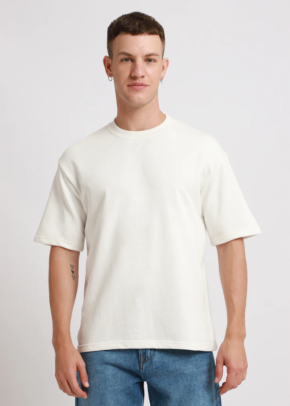 Merino White Plain Oversized Basic T-shirt - Image 3