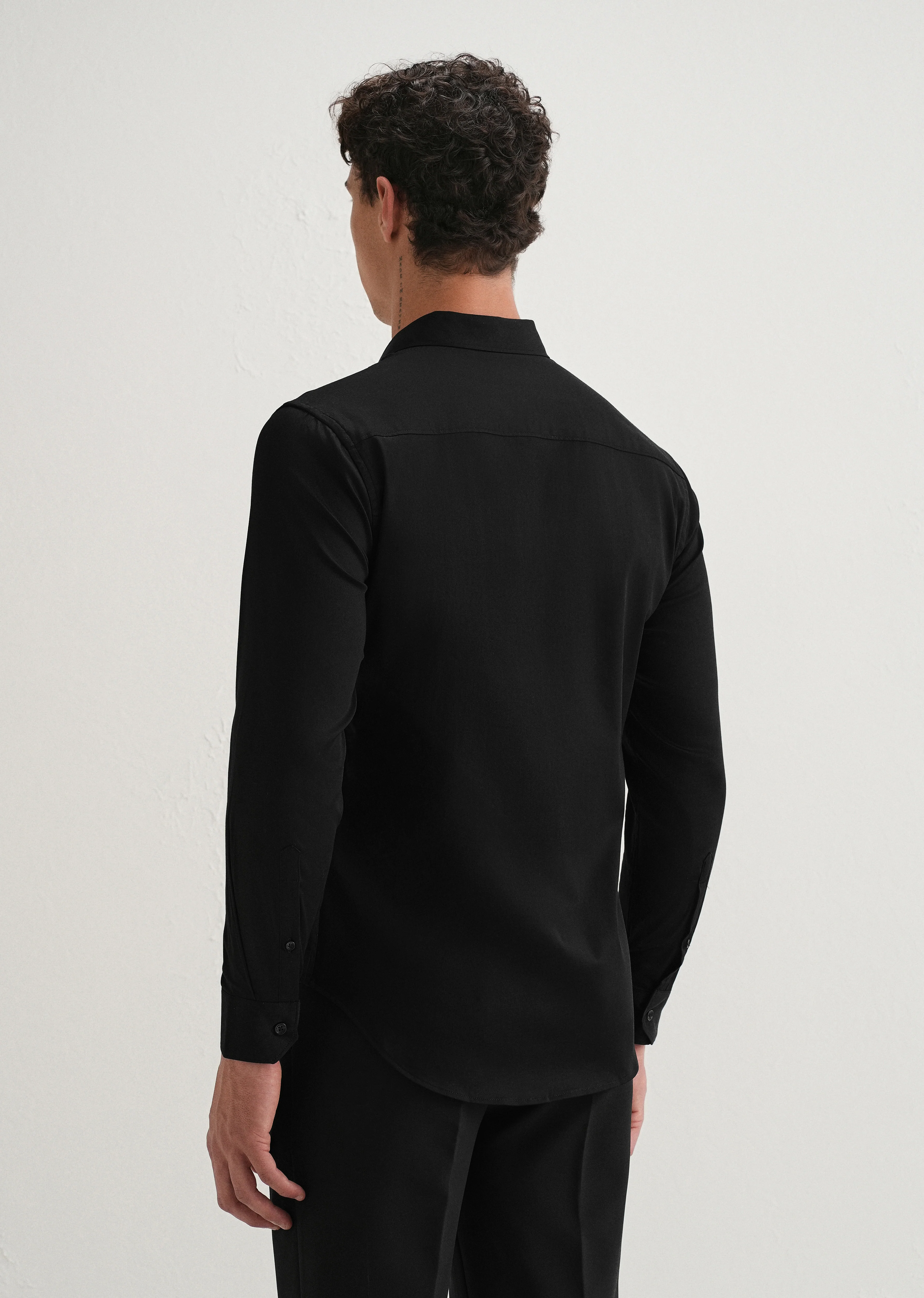 Metallic Bird Brooch Black Designer Shirt - Image 2
