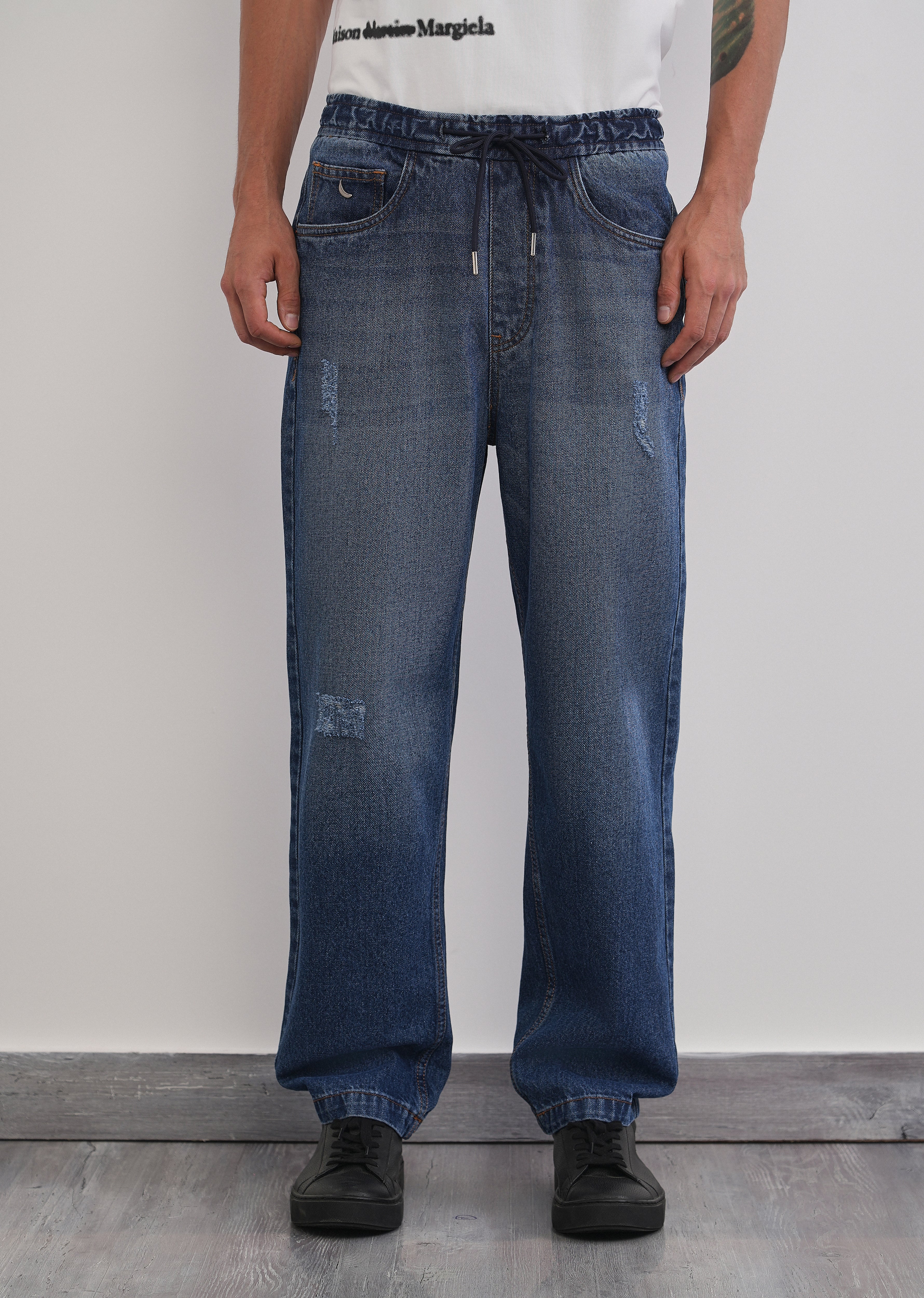 Mid Blue Loose Fit Elasticated Jogger Jeans - Image 3