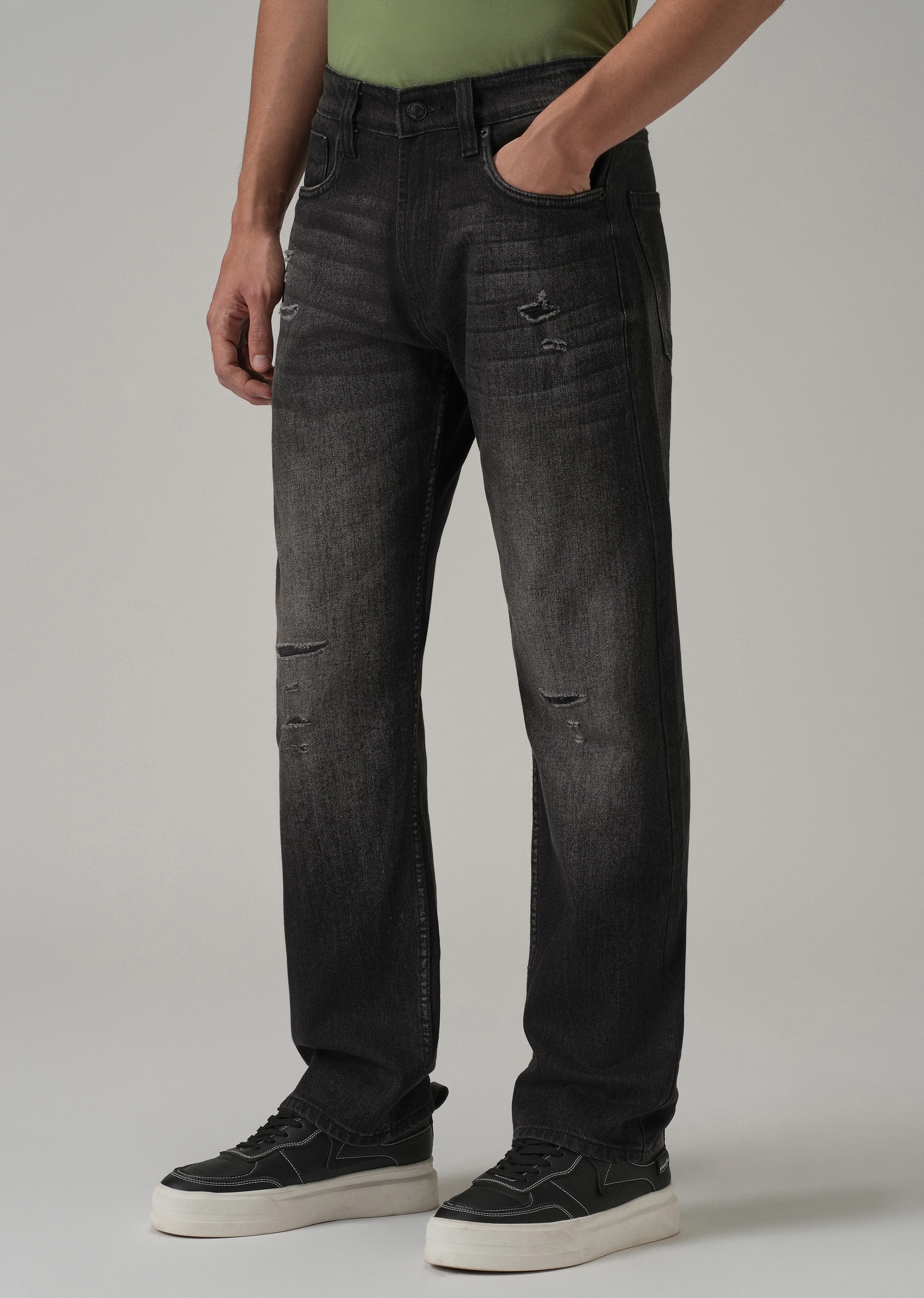 Mid Fade Ripped Black Straight Fit Jeans - Image 7