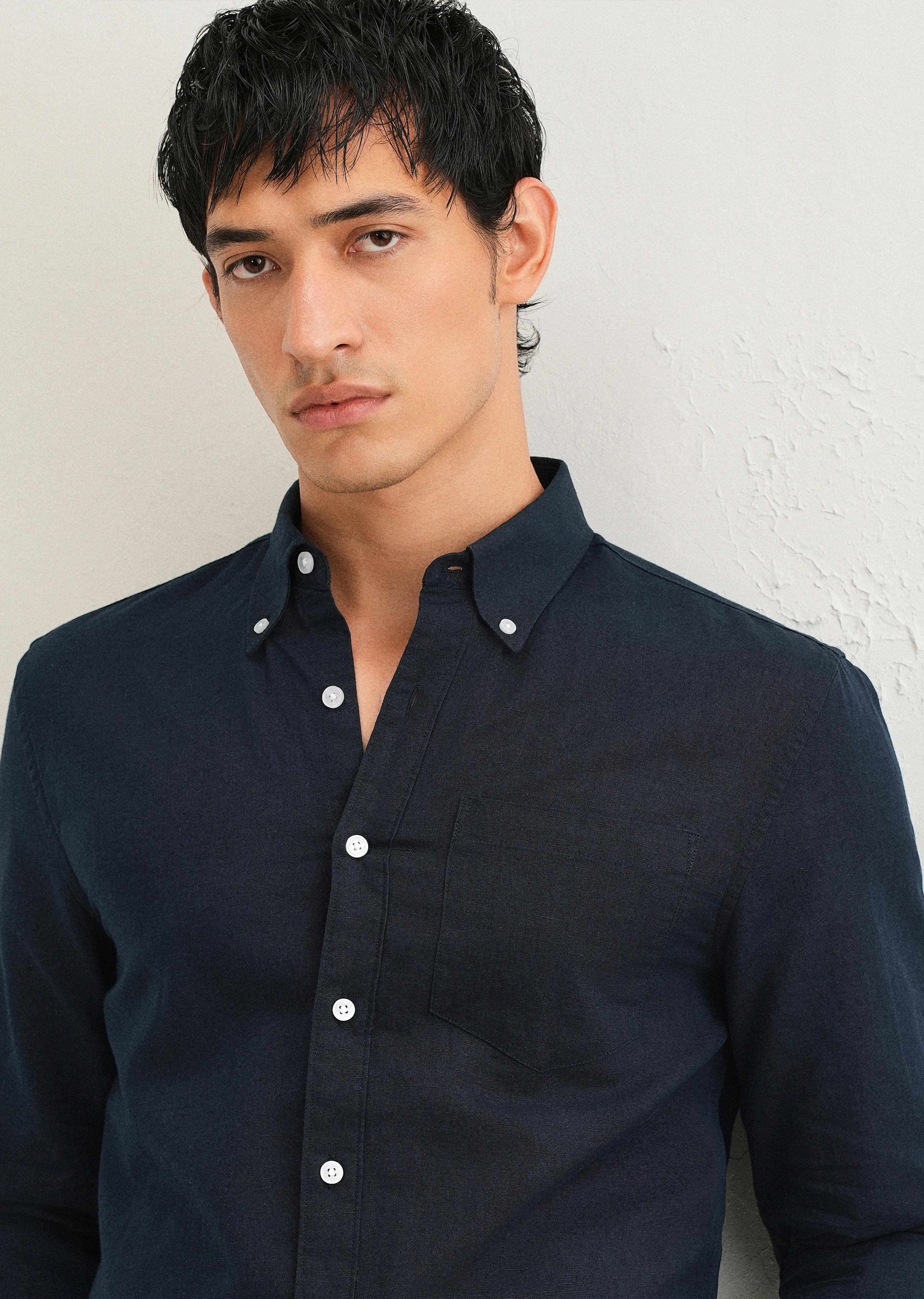 Midnight Navy Blue Cotton Linen Shirt - Image 6