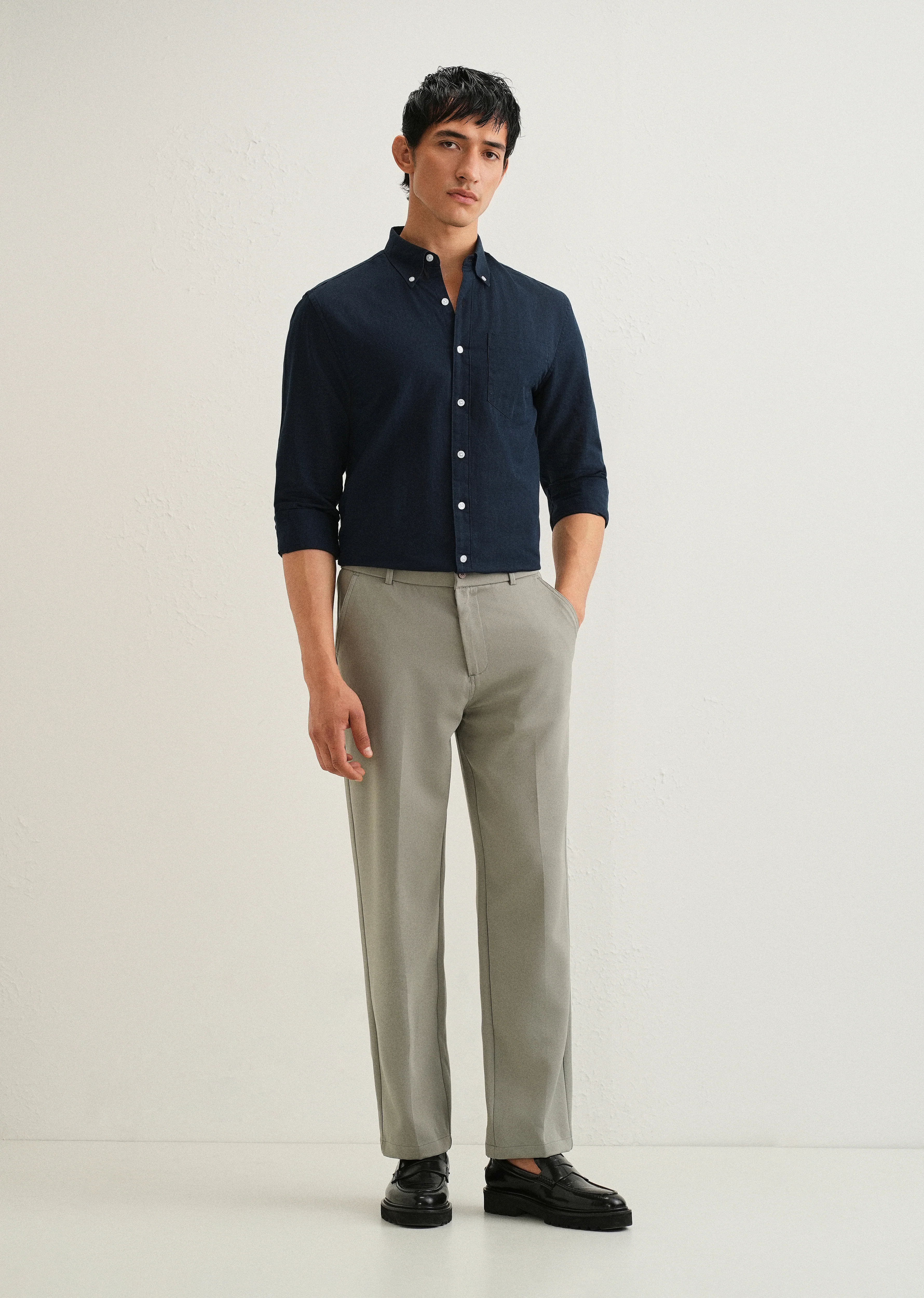 Midnight Navy Blue Cotton Linen Shirt - Image 7