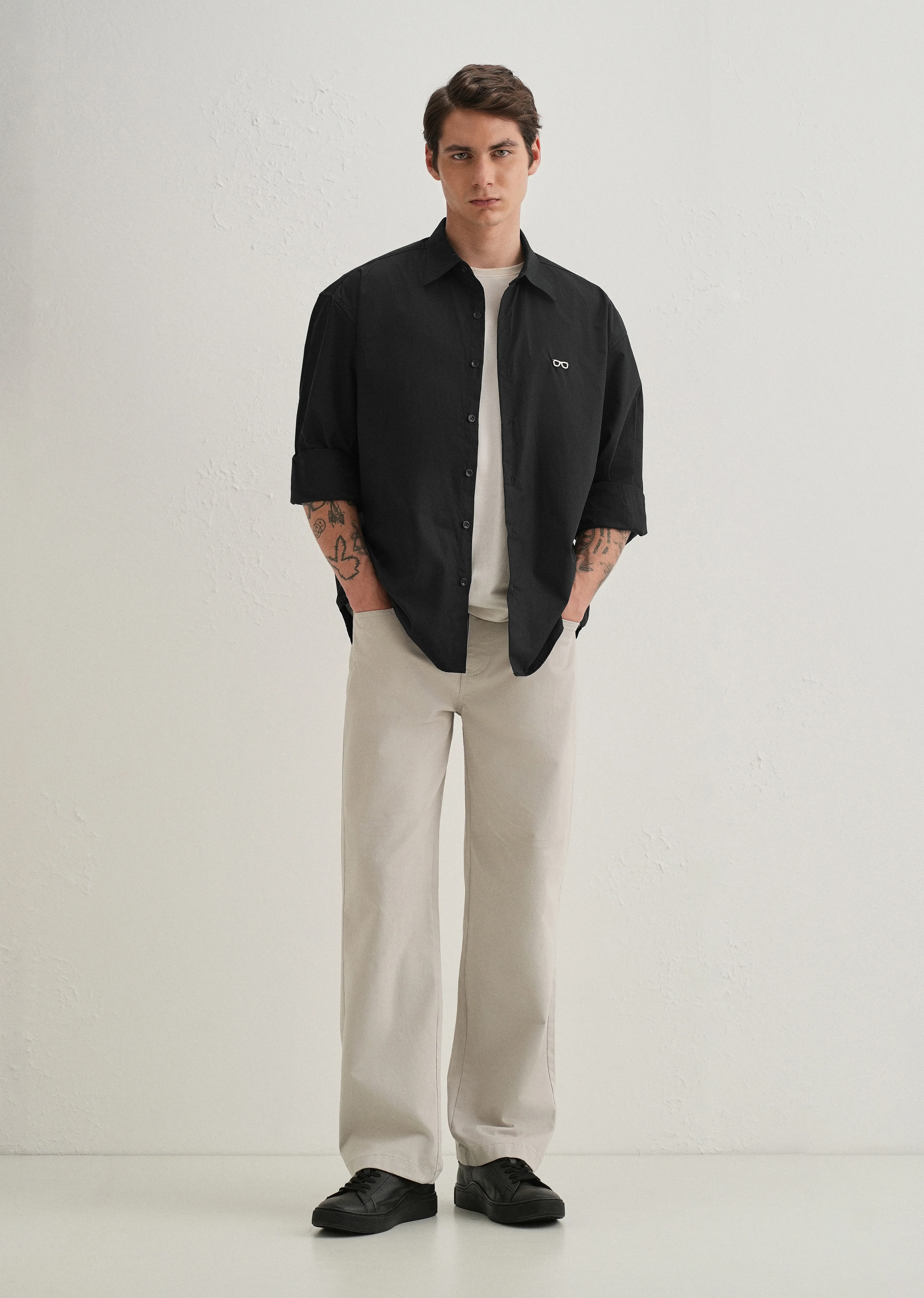 Mini Frame Accent Black Cotton Shirt - Image 6