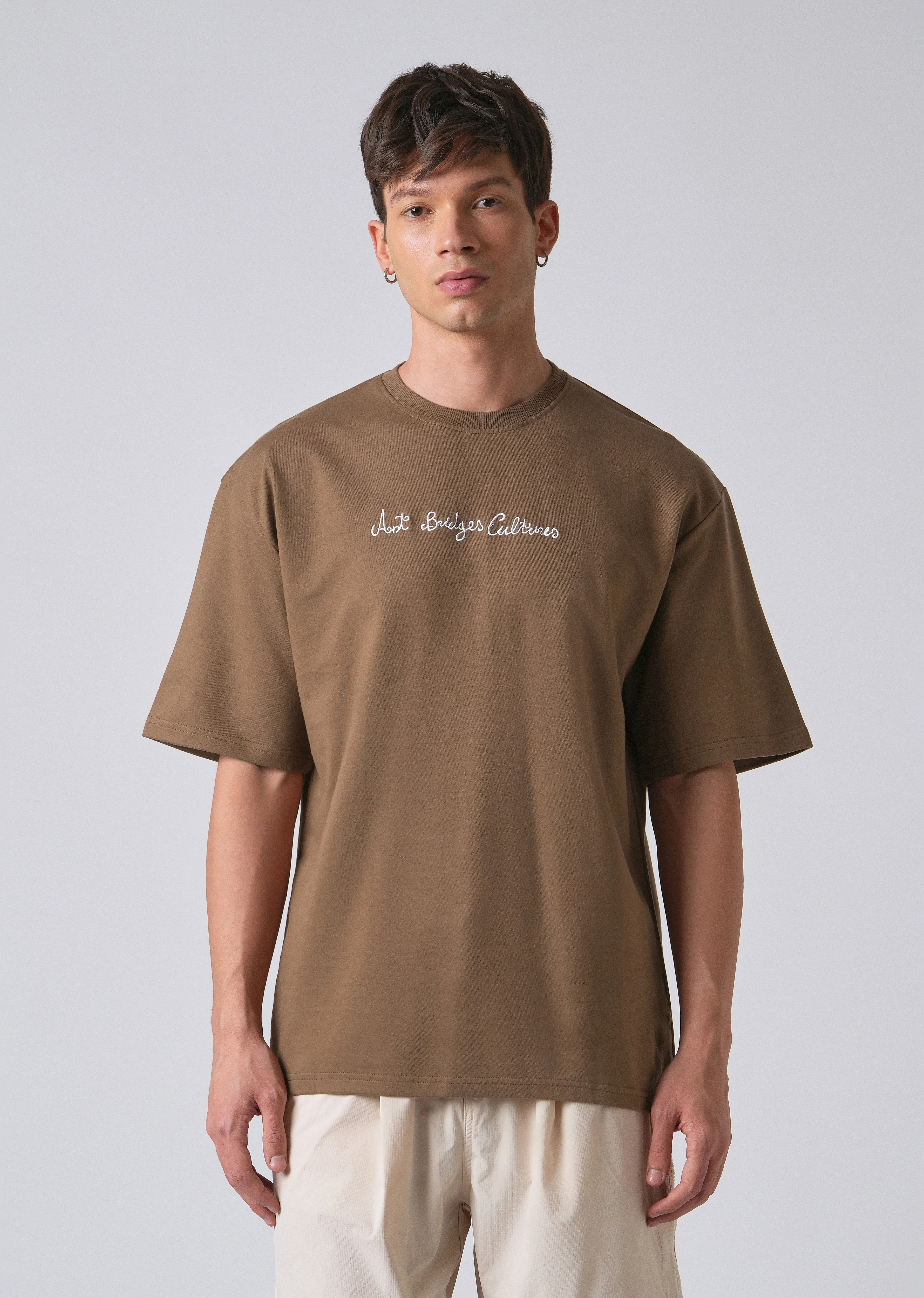 Minimalist Print Brown Oversized T-shirt - Image 3