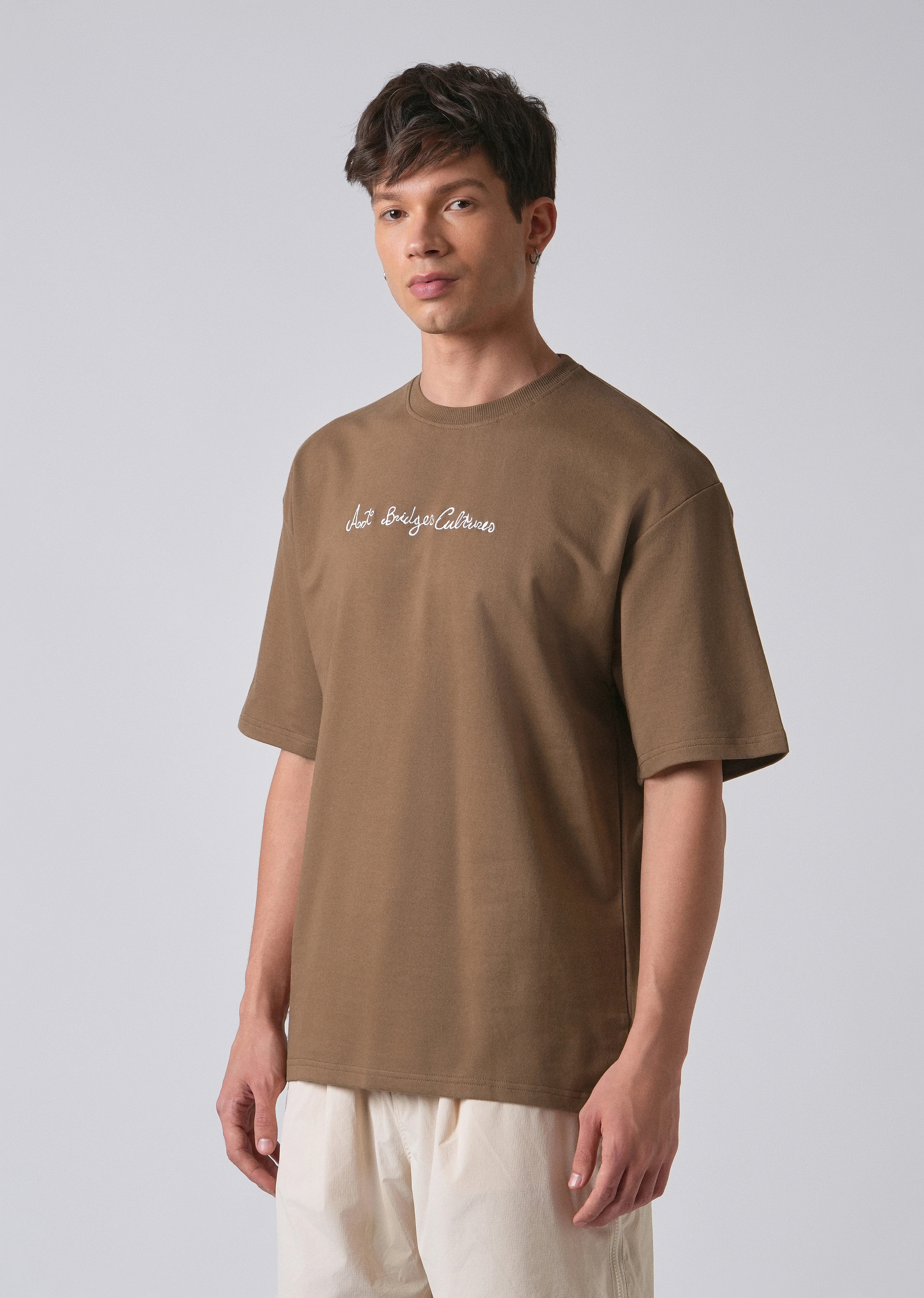 Minimalist Print Brown Oversized T-shirt - Image 4