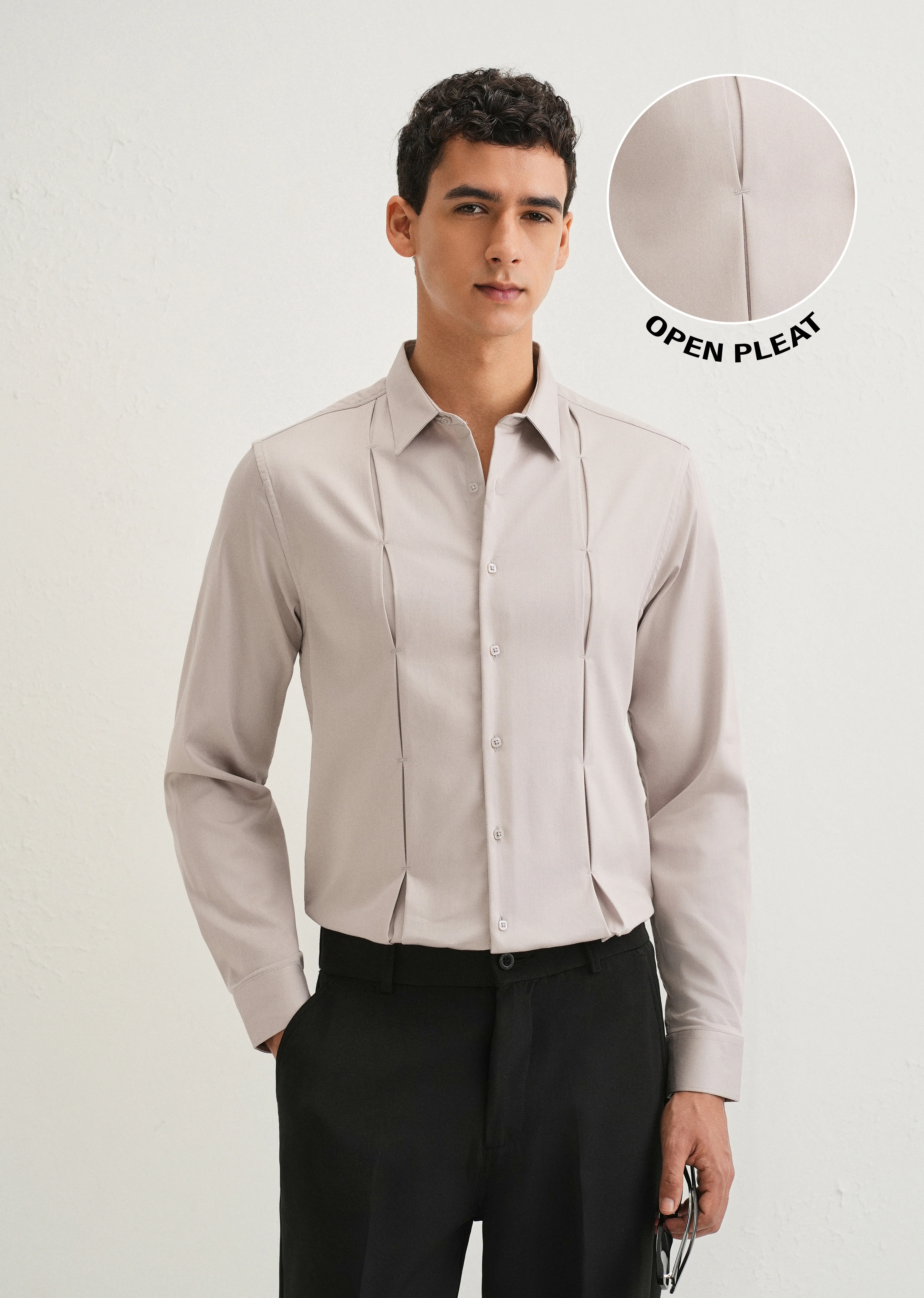 Mink Gray Front Panel Open Pleat Shirt - Image 7