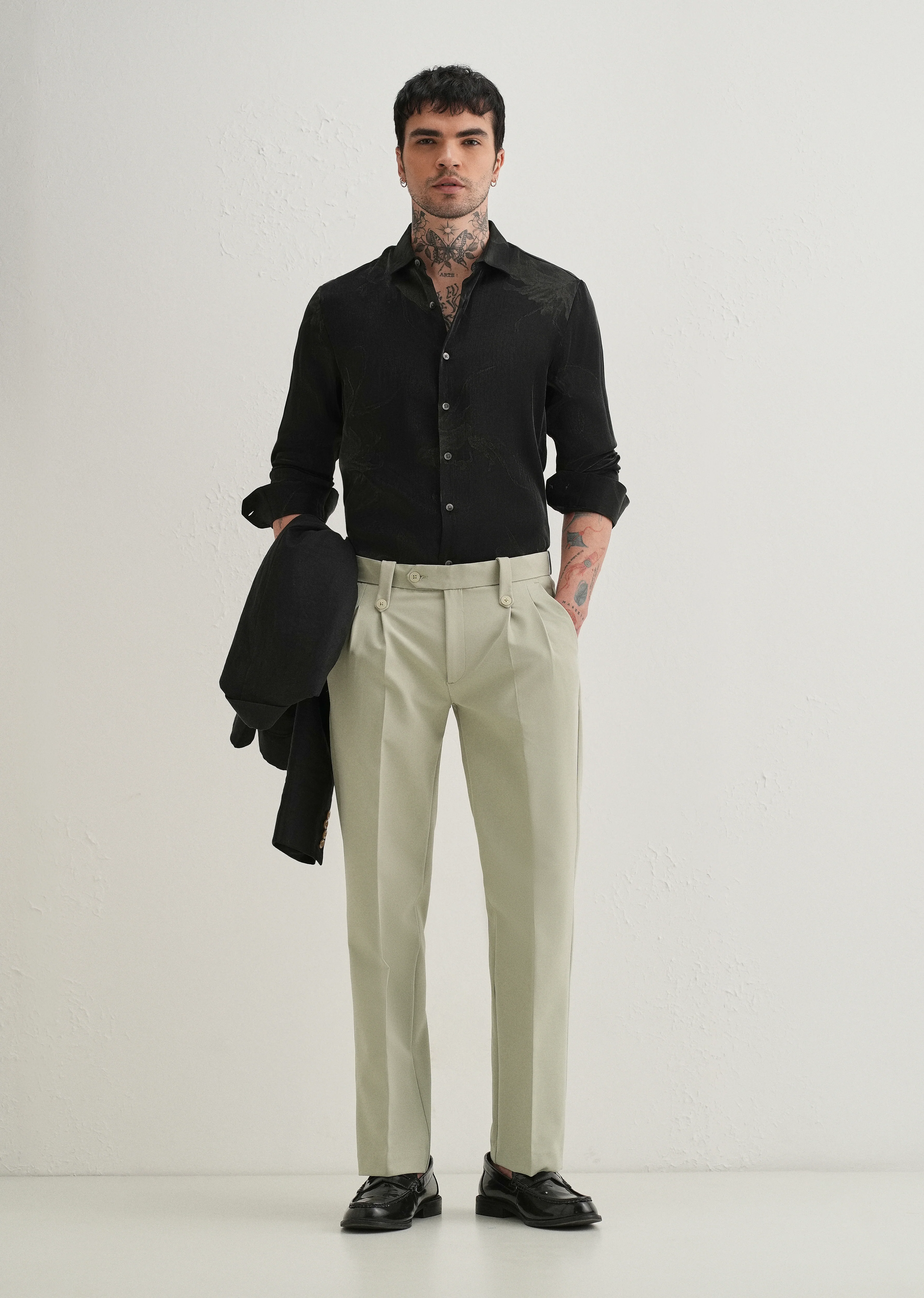 Mint Green Button-Tab Pleat Trouser - Image 6