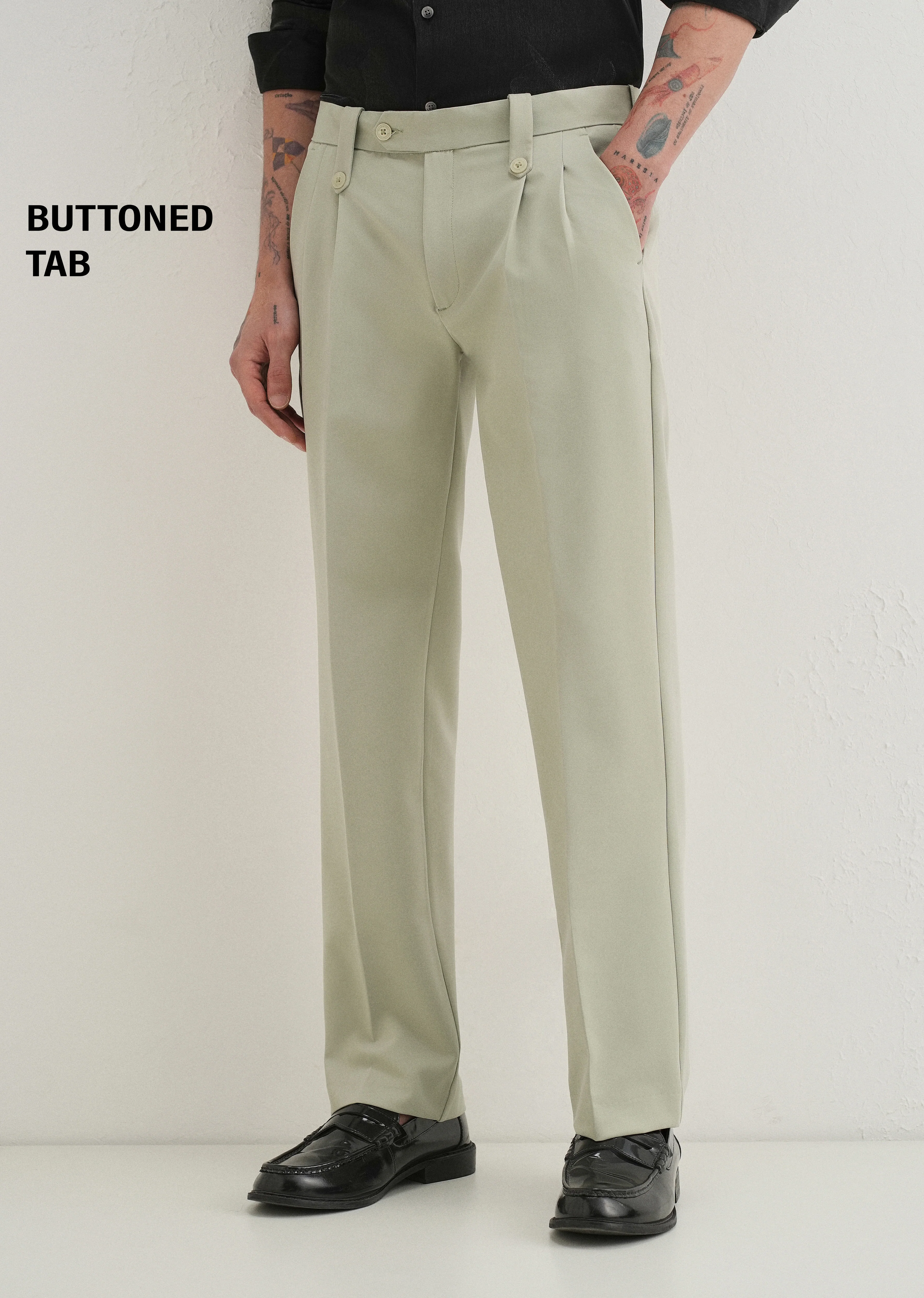 Mint Green Button-Tab Pleat Trouser - Image 7
