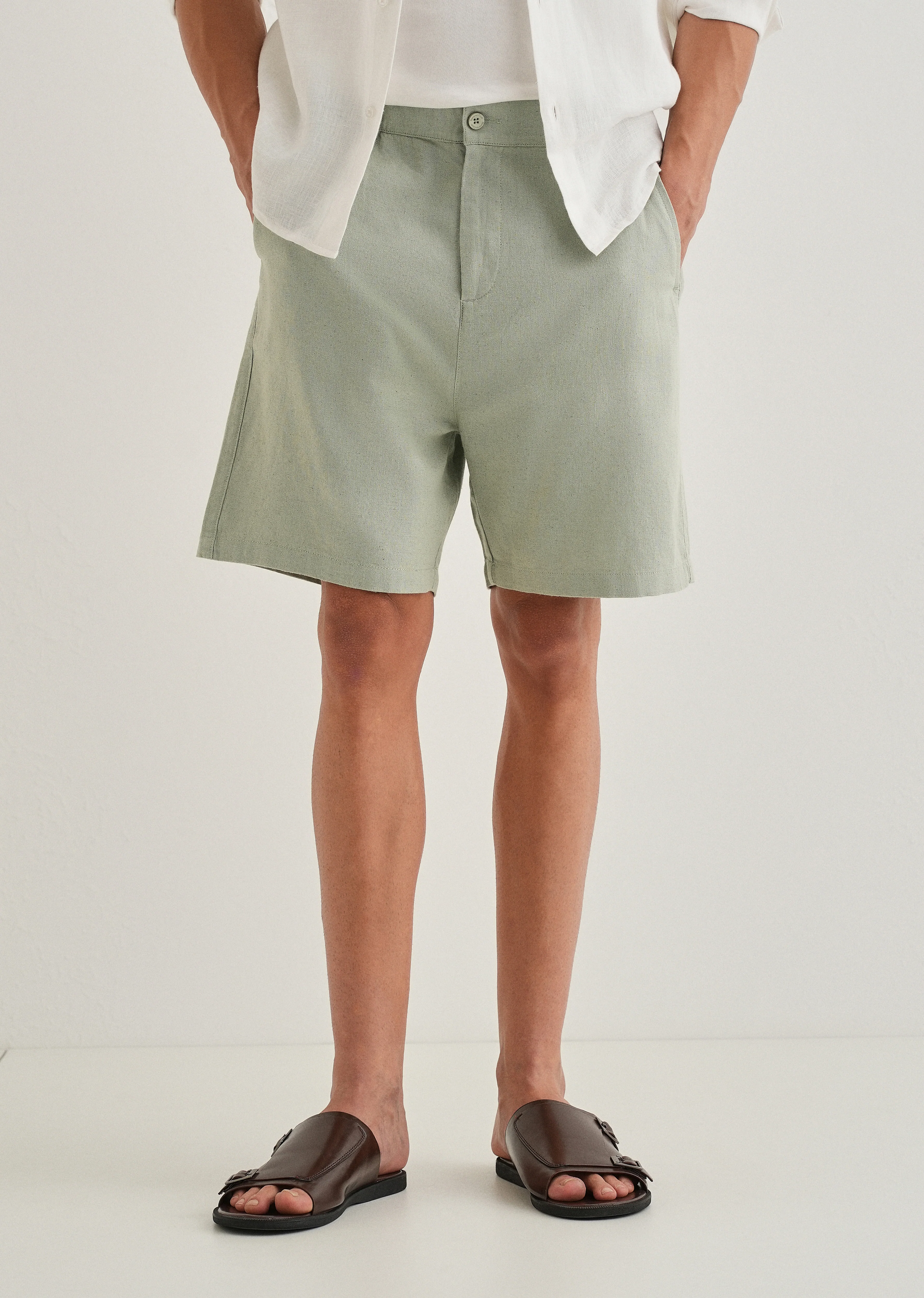 Mint Green Linen Shorts - Image 7