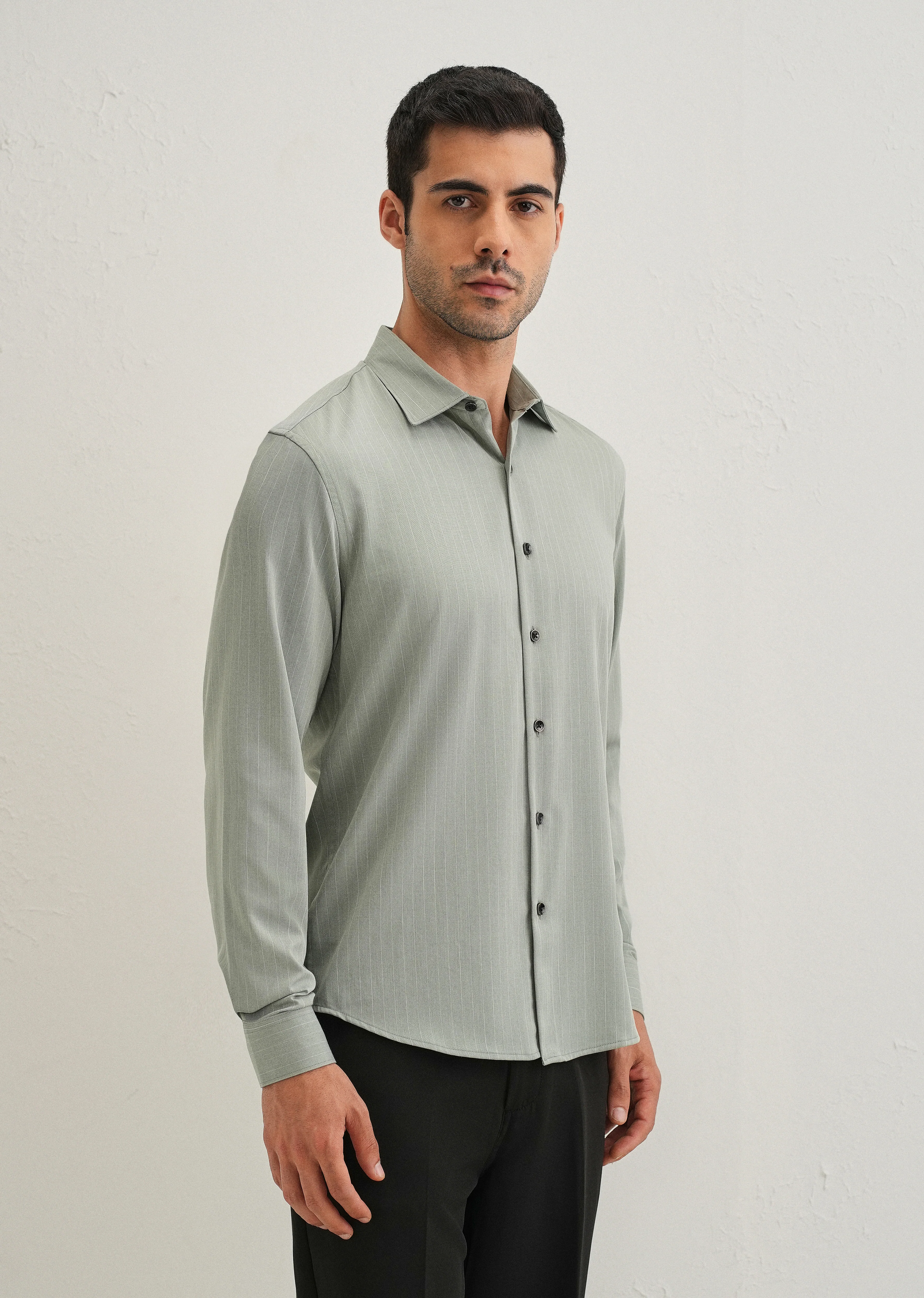Mint Green Pin Striped Wrinkle Free Shirt - Image 6