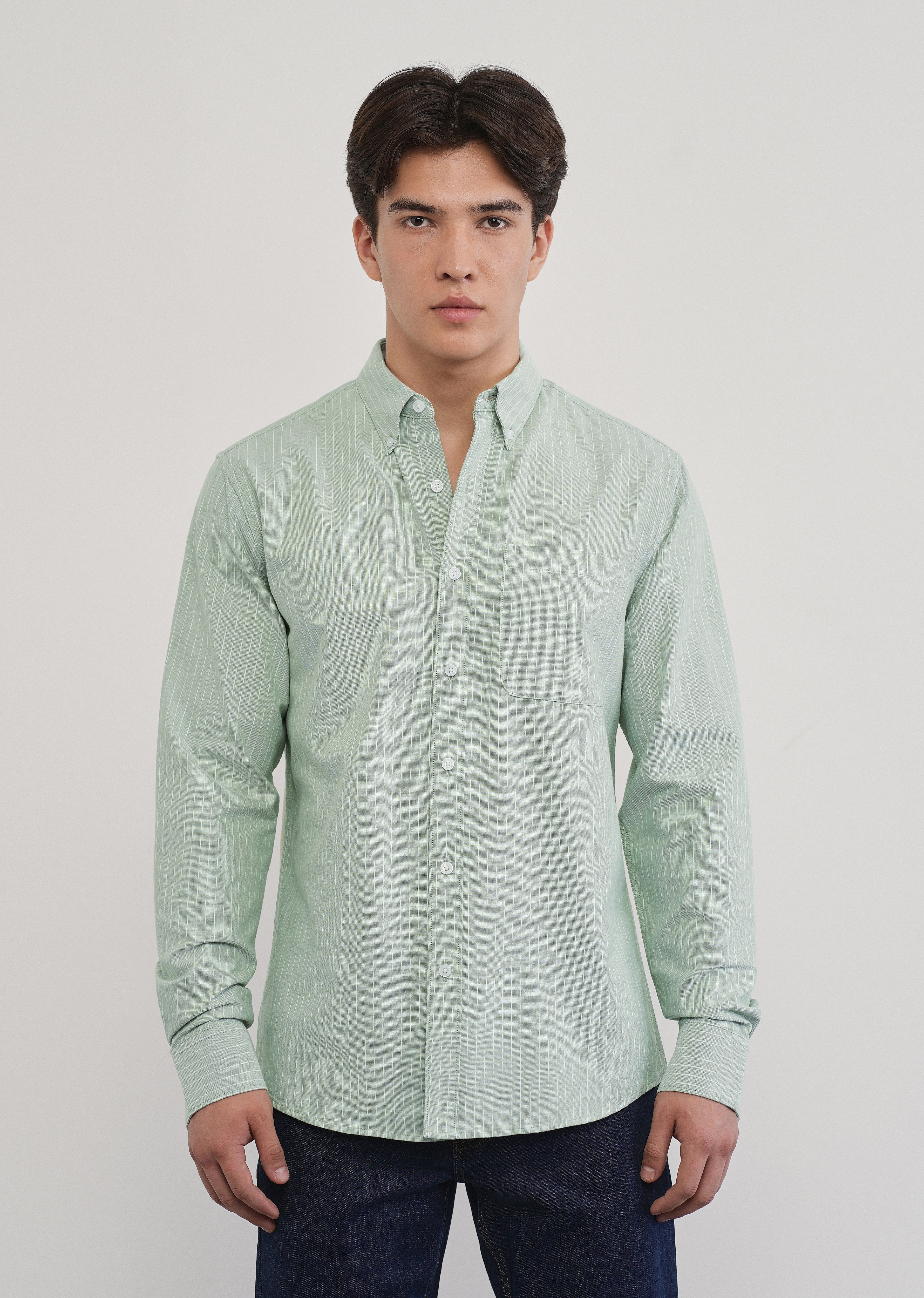Mint Green Pinstripe Cotton Shirt - Image 2