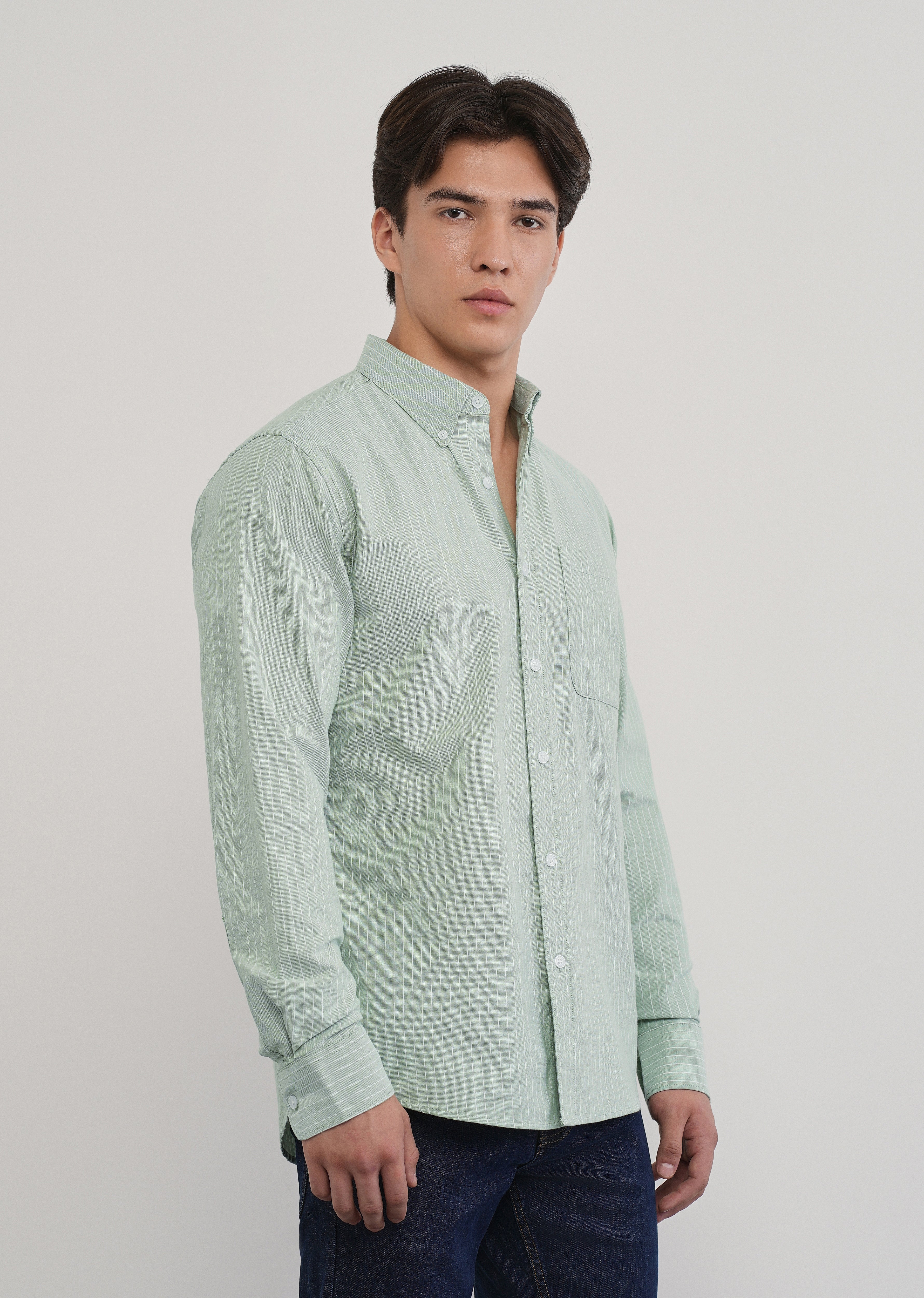 Mint Green Pinstripe Cotton Shirt - Image 3