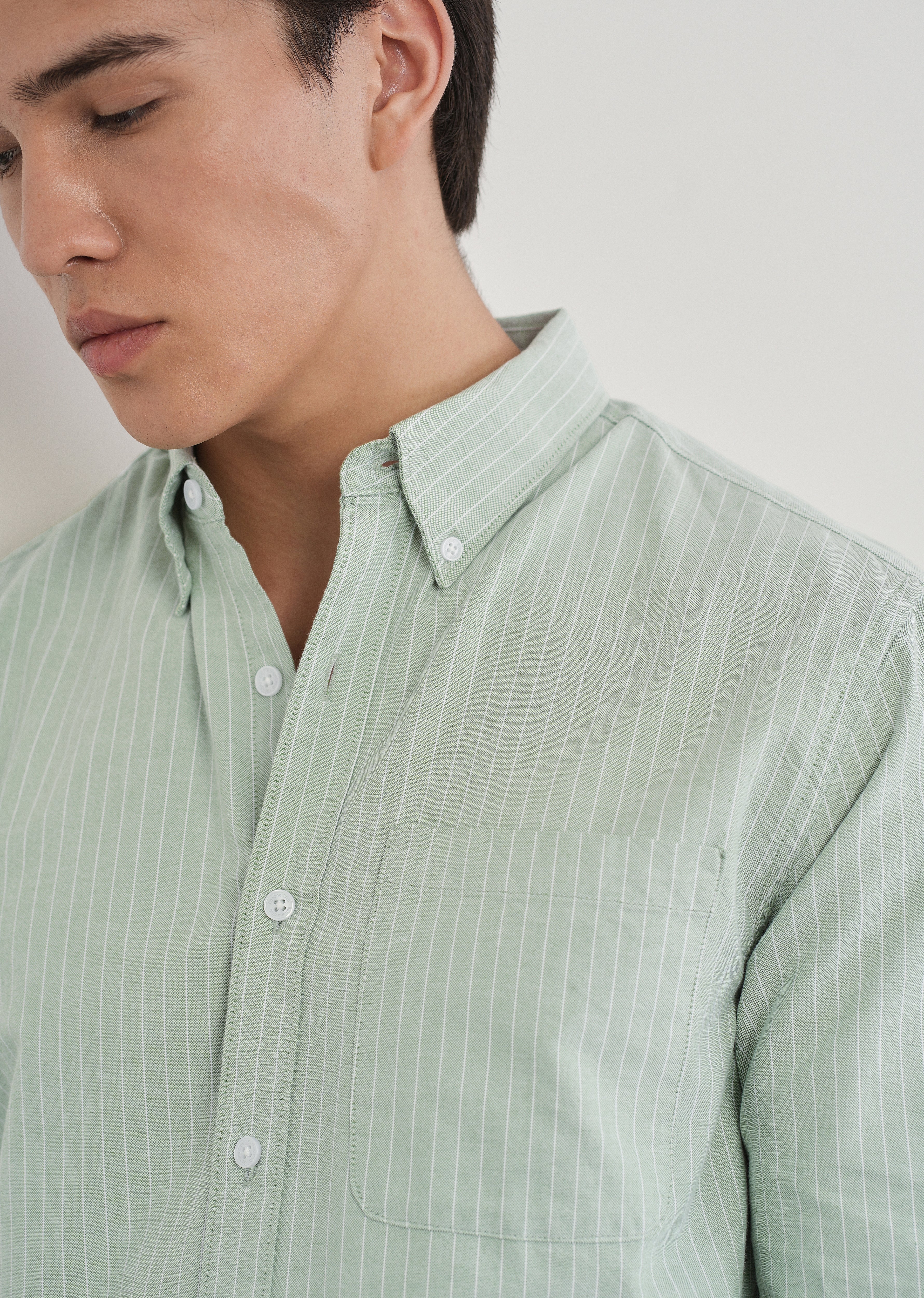 Mint Green Pinstripe Cotton Shirt - Image 4