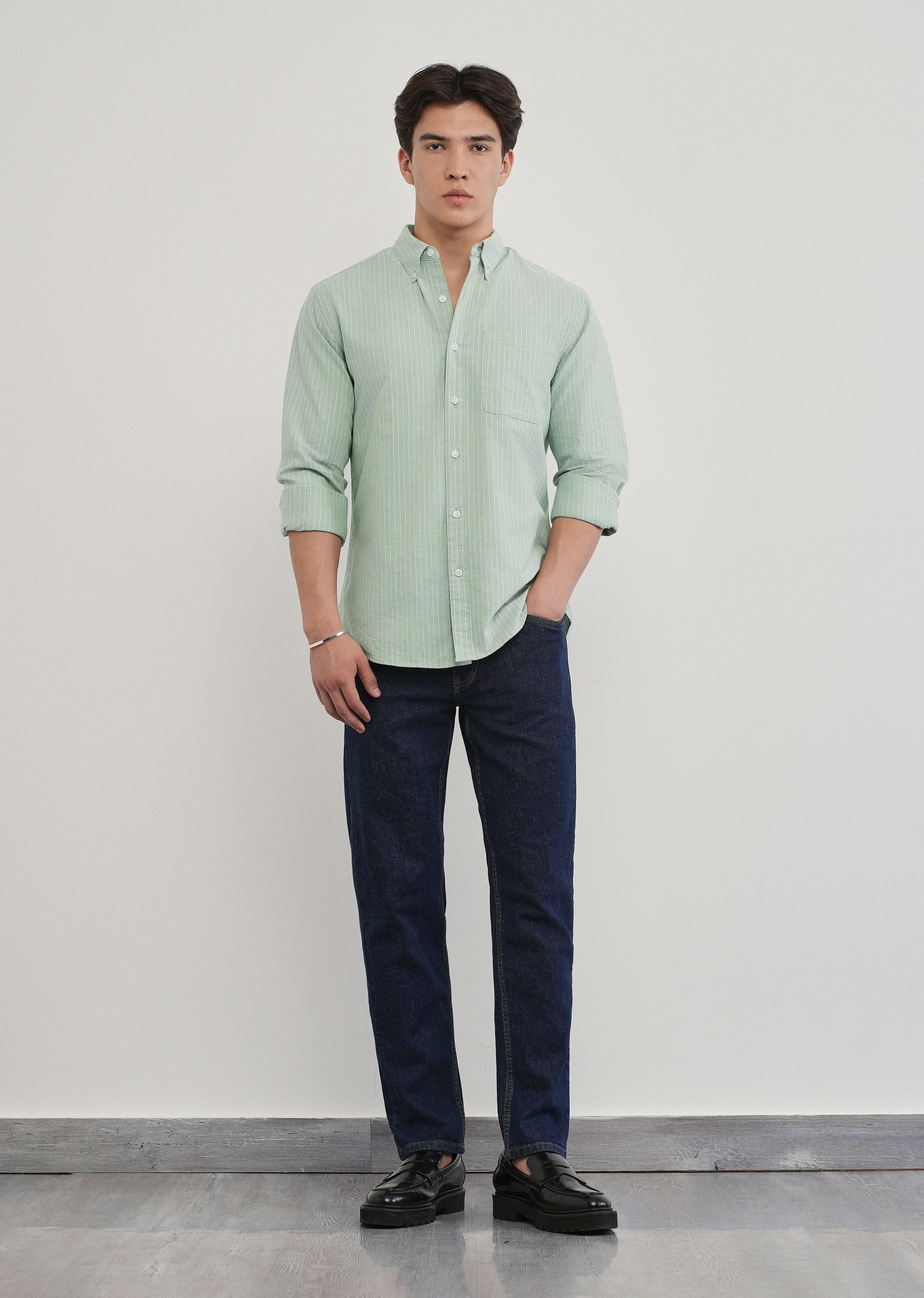 Mint Green Pinstripe Cotton Shirt - Image 5