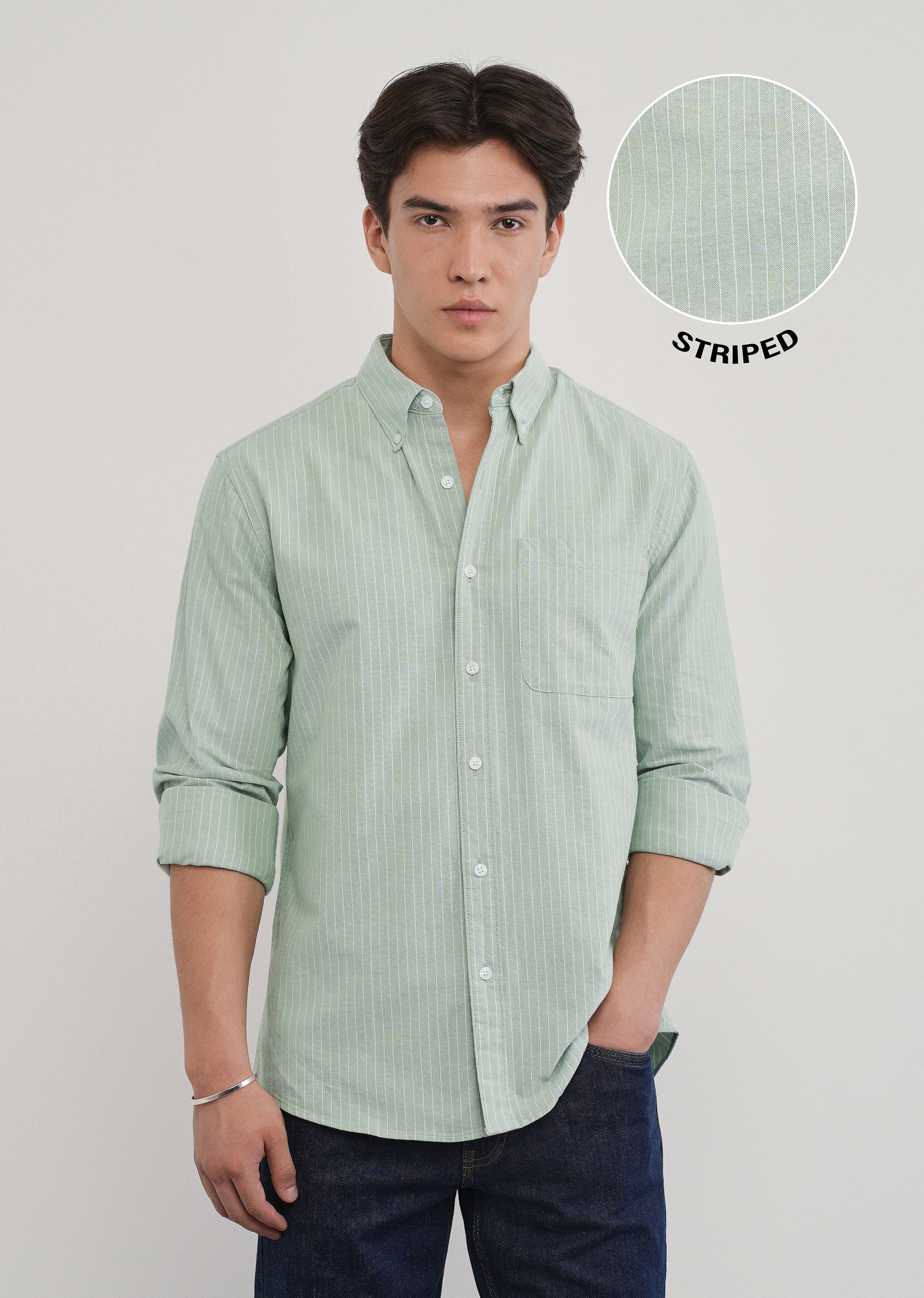 Mint Green Pinstripe Cotton Shirt - Image 6