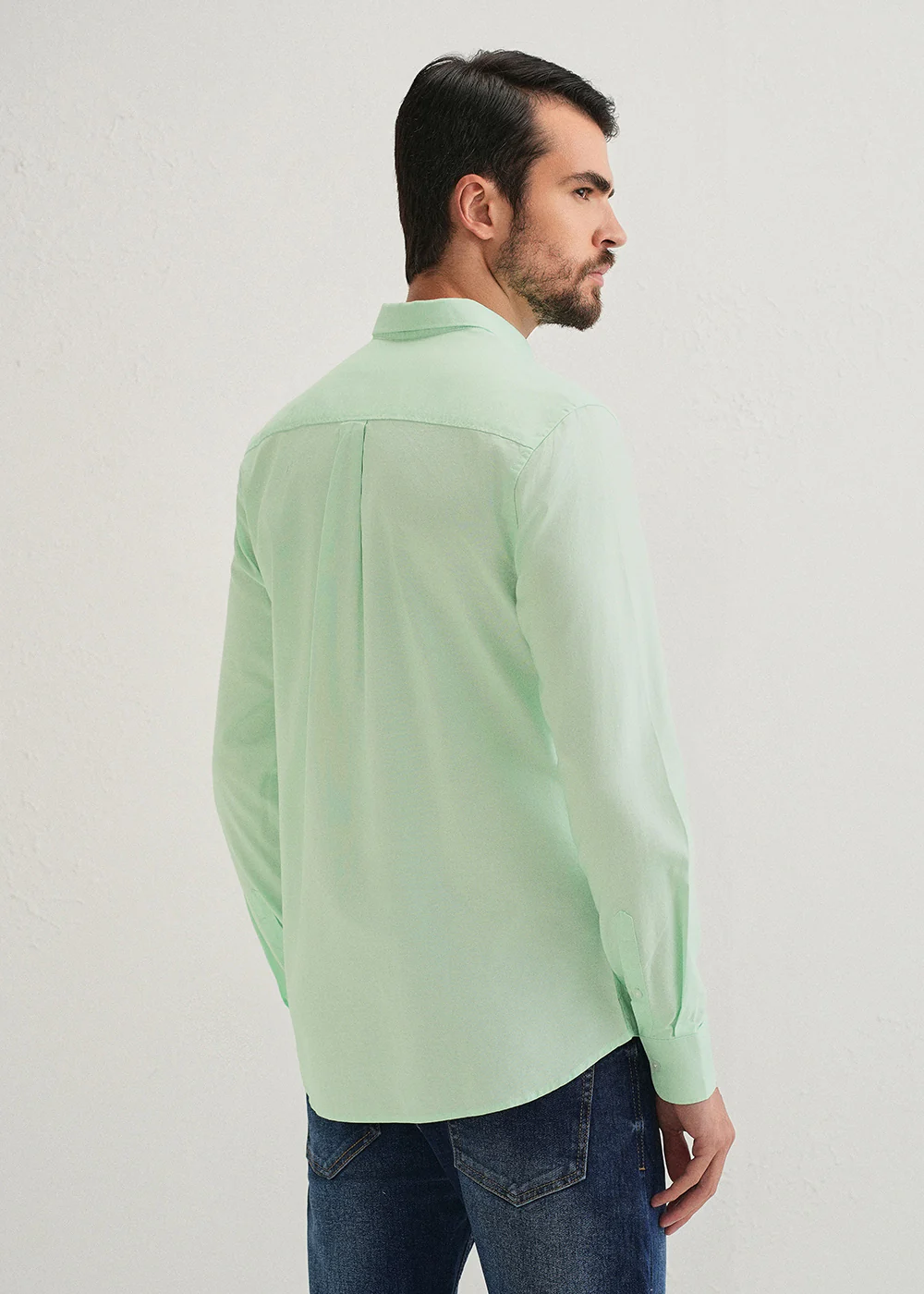 Mint Green Plain Cotton Oxford Shirt - Image 2